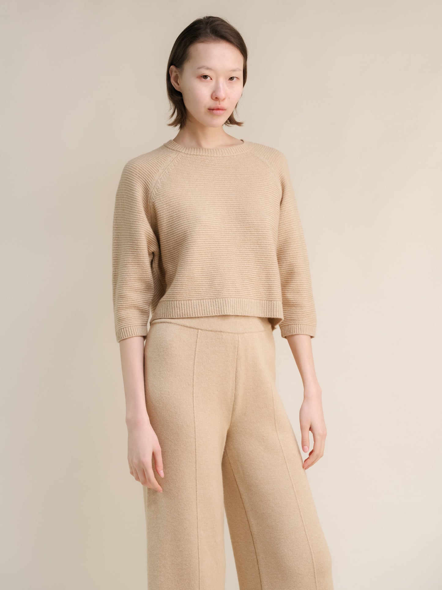 Cashmere Mix Cropped 3/4 Sleeve Pullover