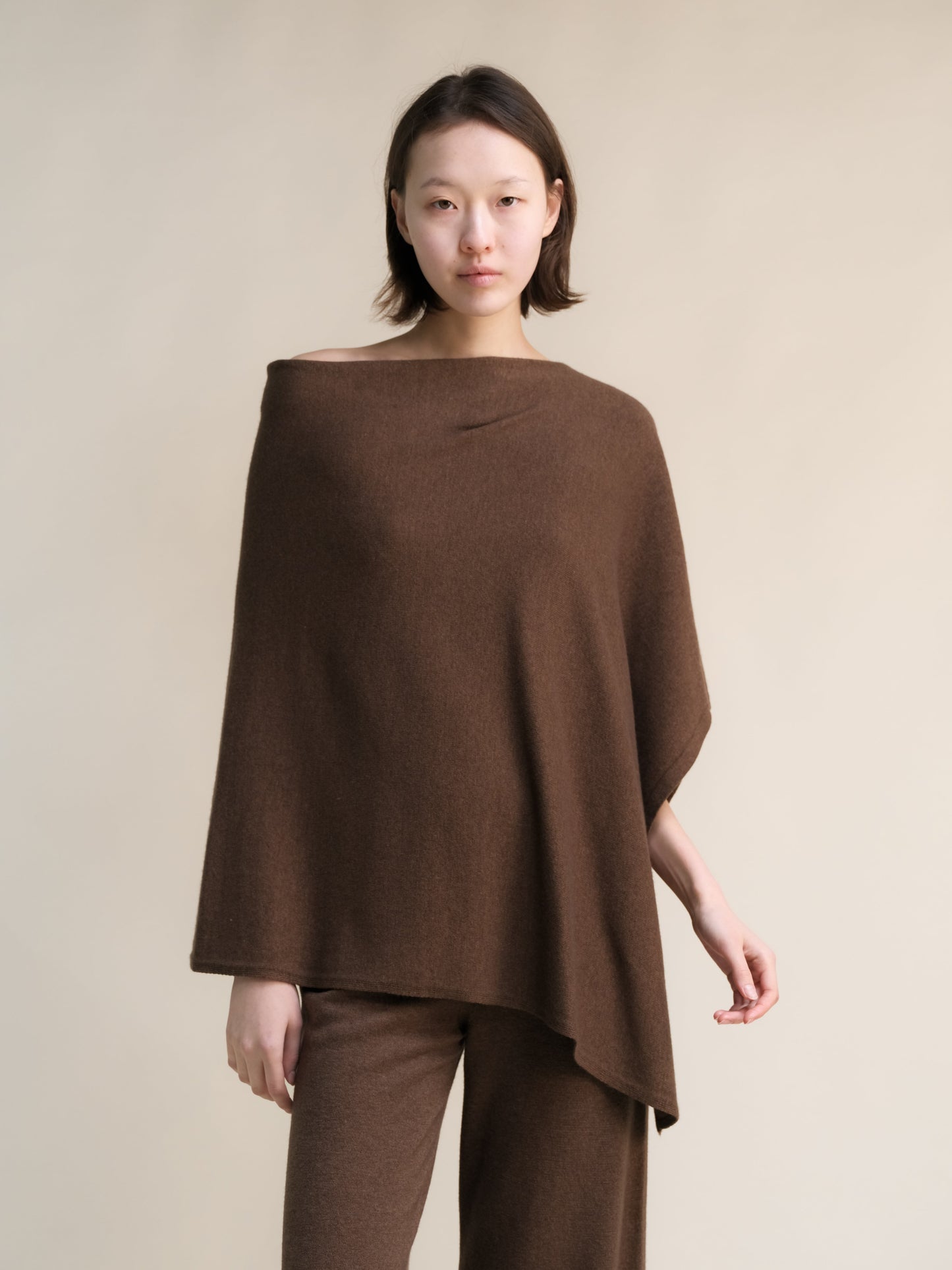 Cashmere Mix Asymmetric Poncho