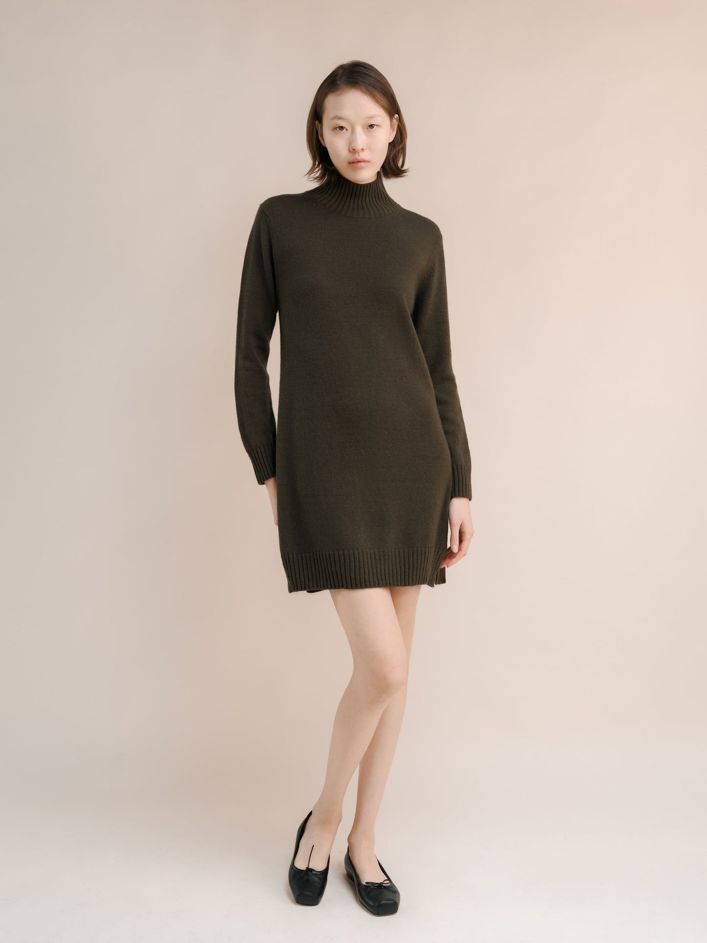 Cashmere Mix High Neck Midi Dress