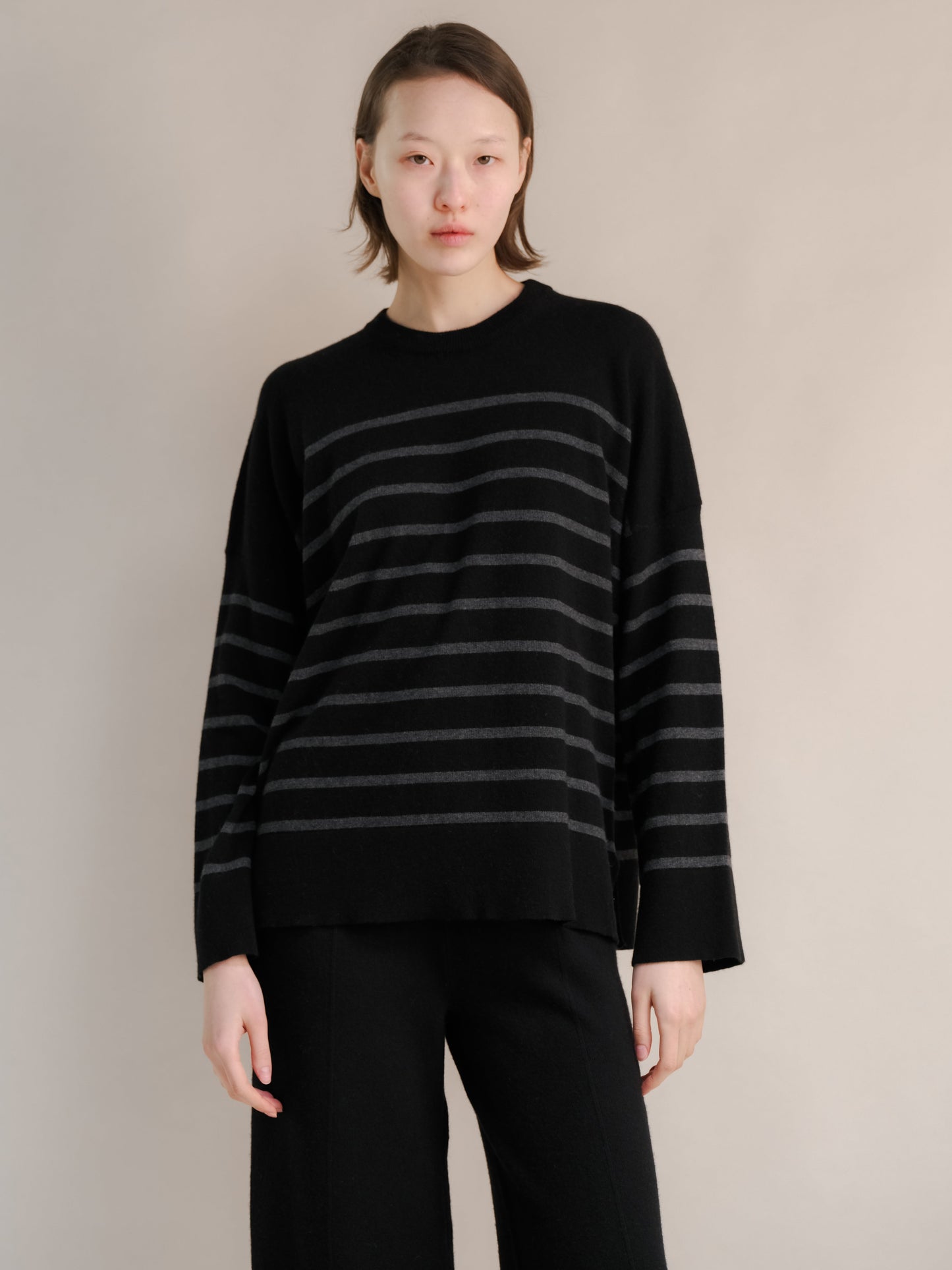Cashmere Mix Striped Crewneck Sweater