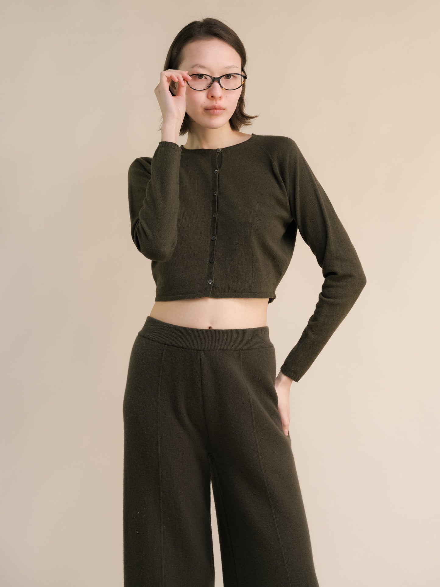 Cashmere Mix Cropped Cardigan (3D-Knit)