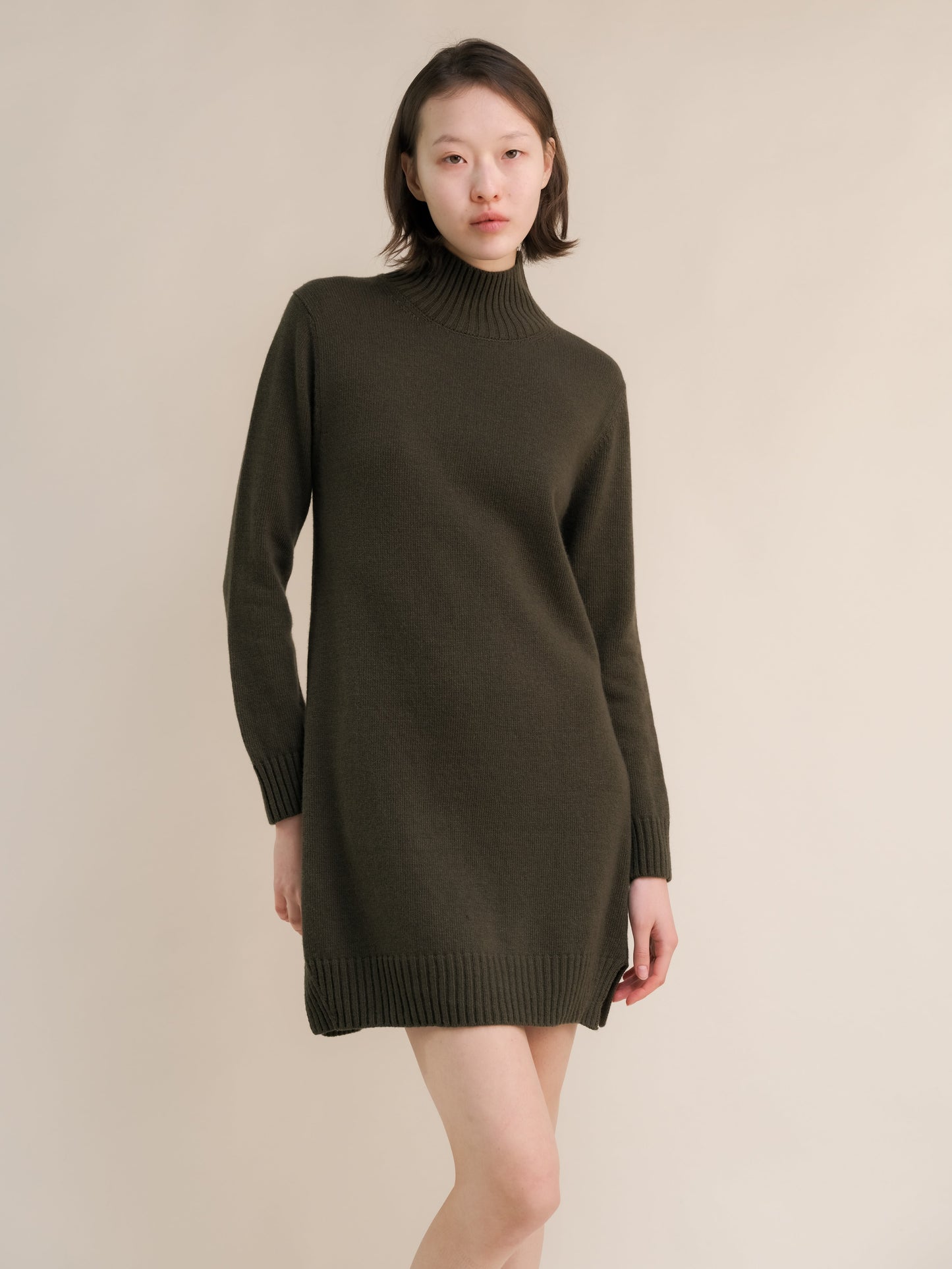 Cashmere Mix High Neck Midi Dress