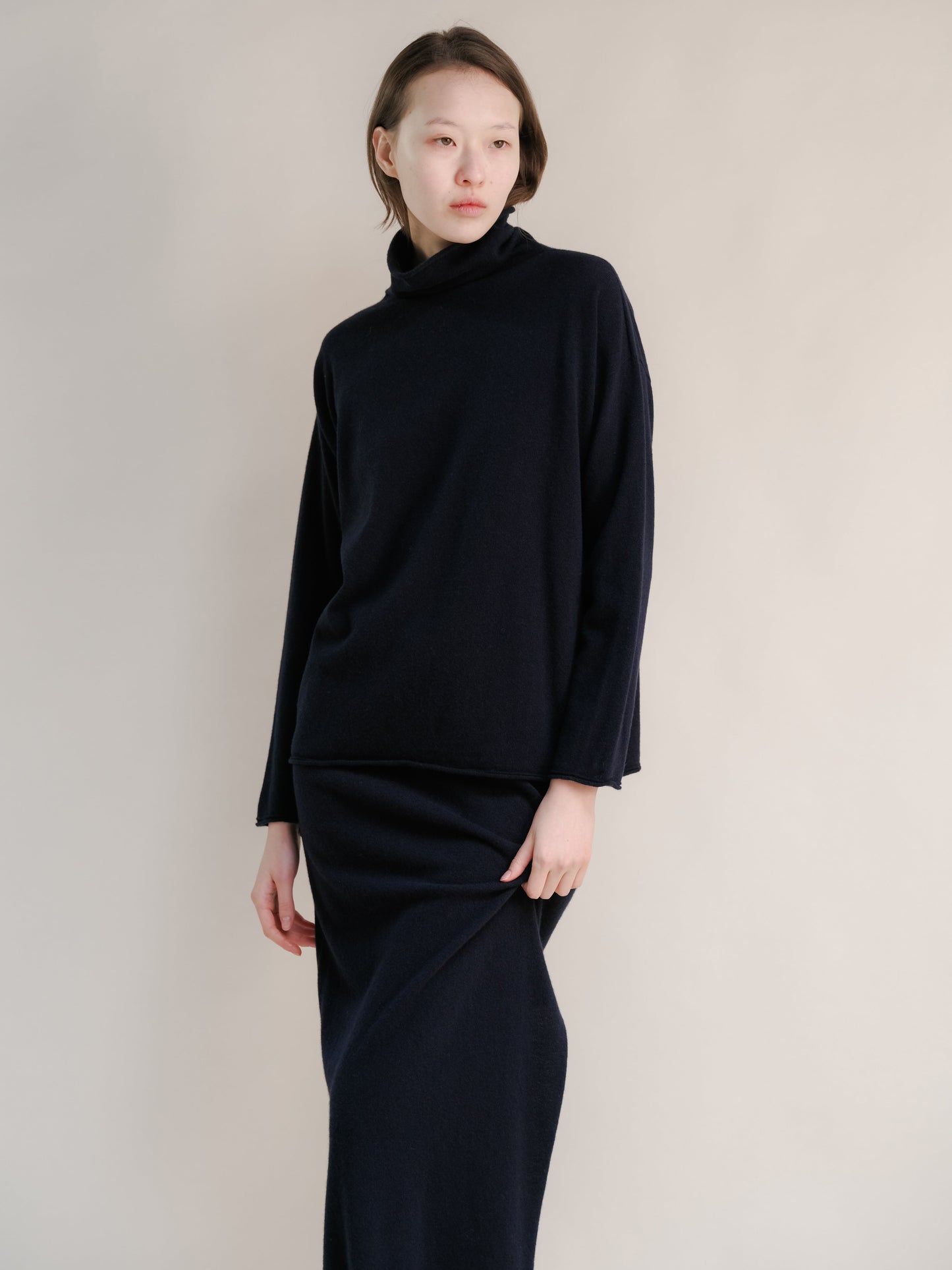 Cashmere Mix Relaxed High Neck Sweater (3D-Knit)