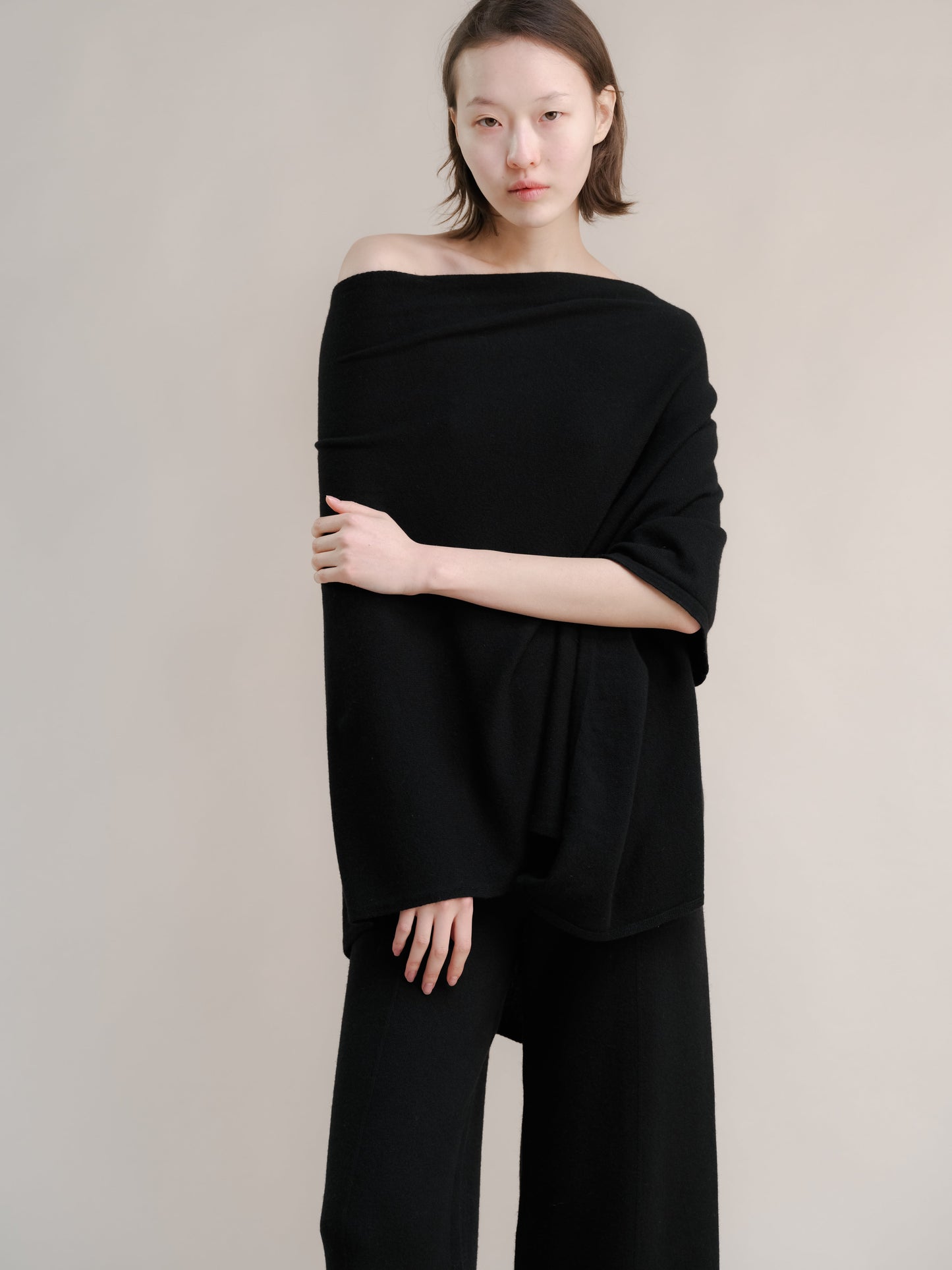 Cashmere Mix Asymmetric Poncho
