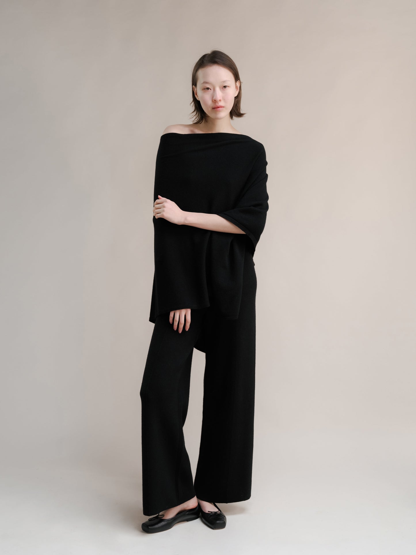 Cashmere Mix Asymmetric Poncho