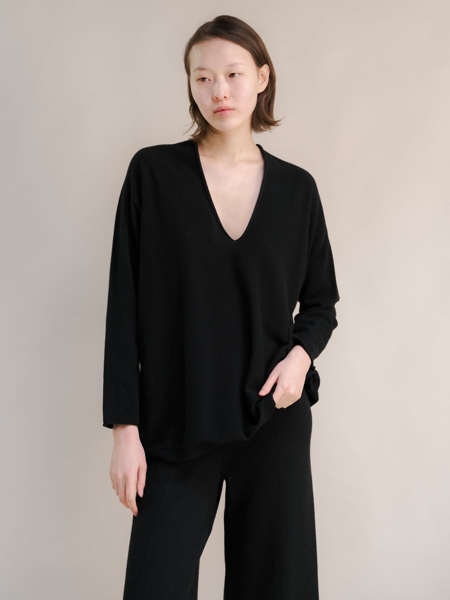 Cashmere Mix Maxi V Neck (3D-Knit)