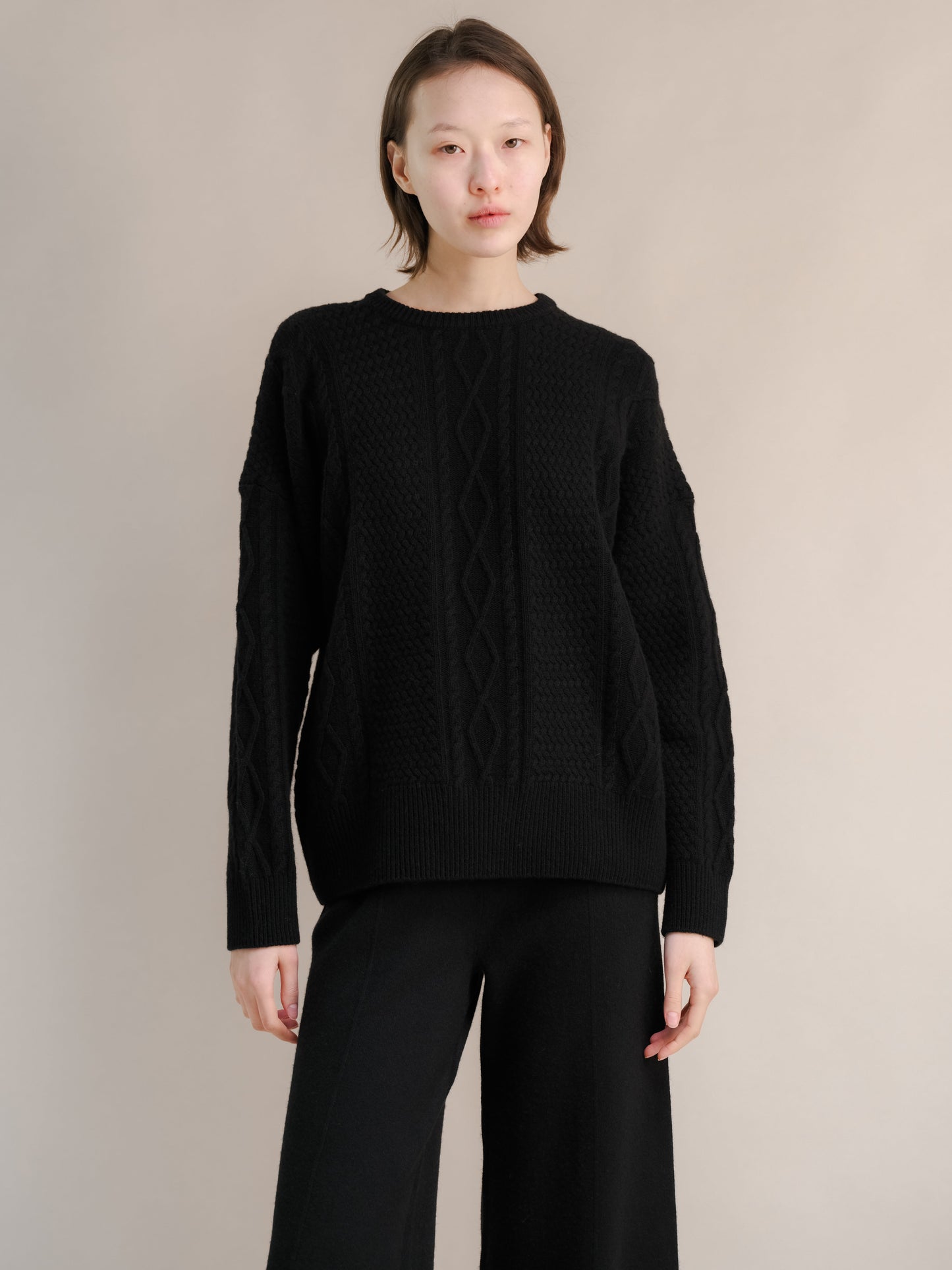 Cashmere Mix Fisherman Crewneck Sweater