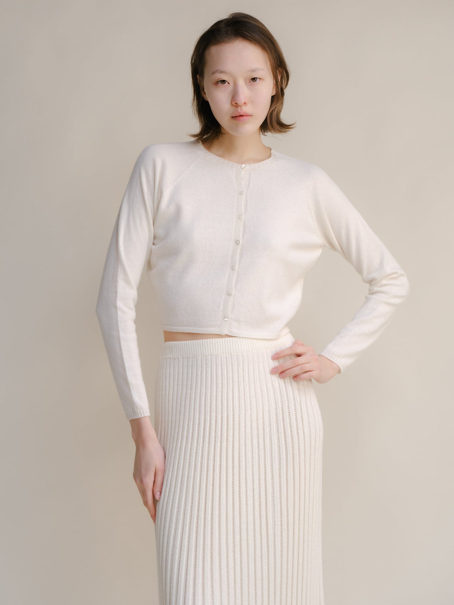 Cashmere Mix Cropped Cardigan (3D-Knit)