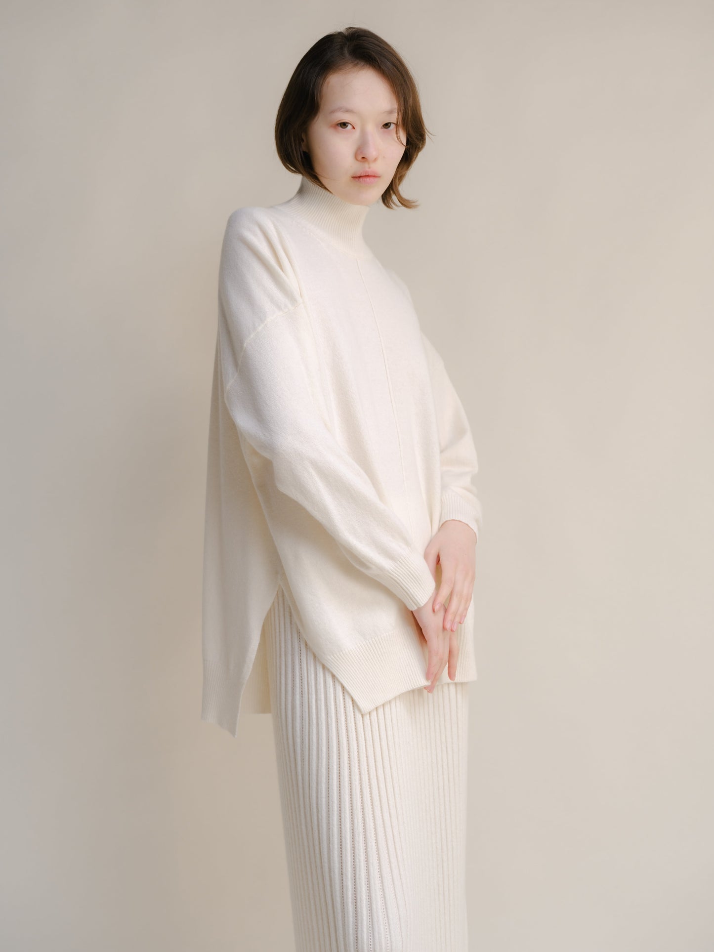 Cashmere Mix Lightweight Turtleneck Sweater with Lateral Slits