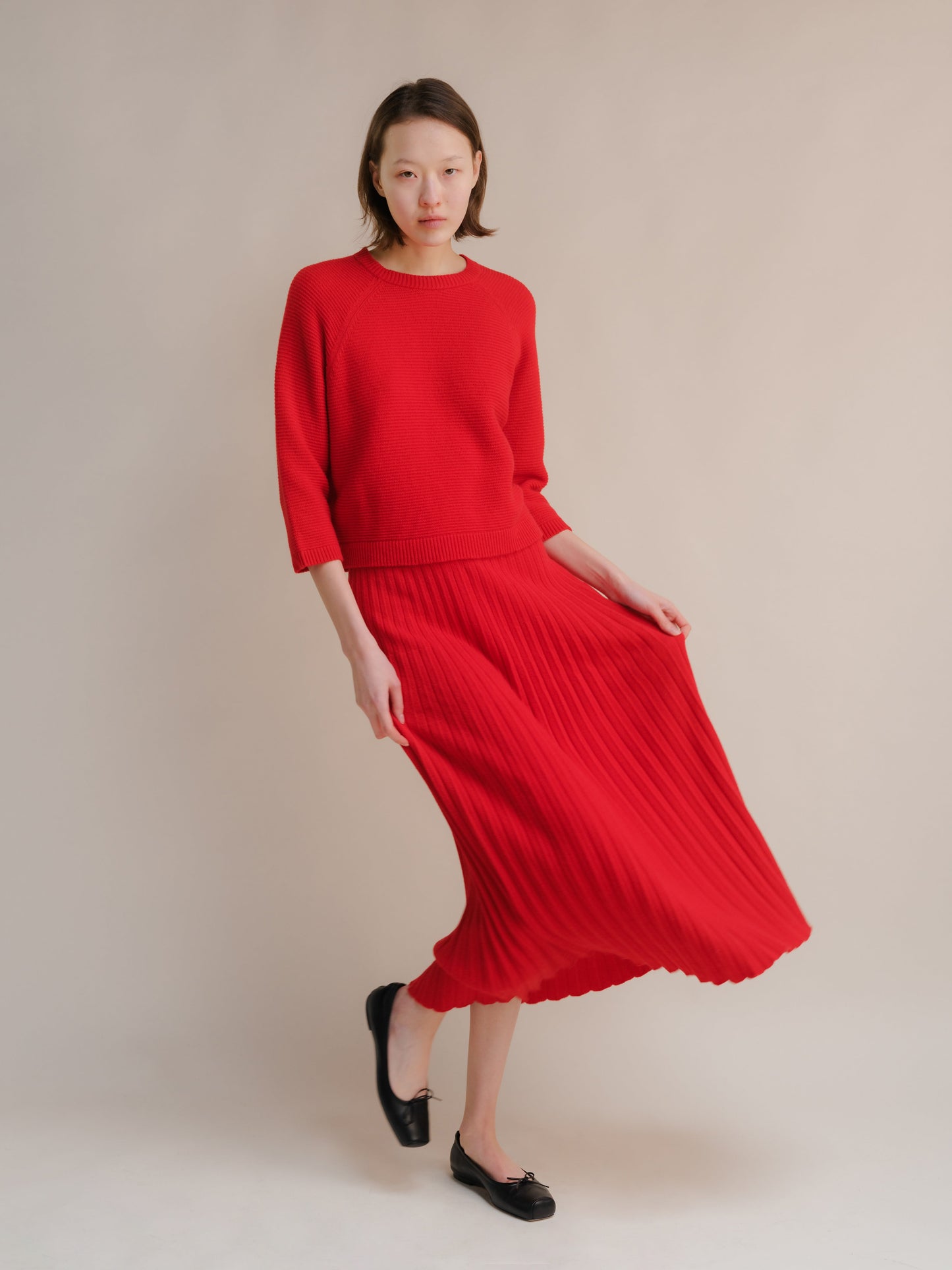 Cashmere Mix Cropped 3/4 Sleeve Pullover