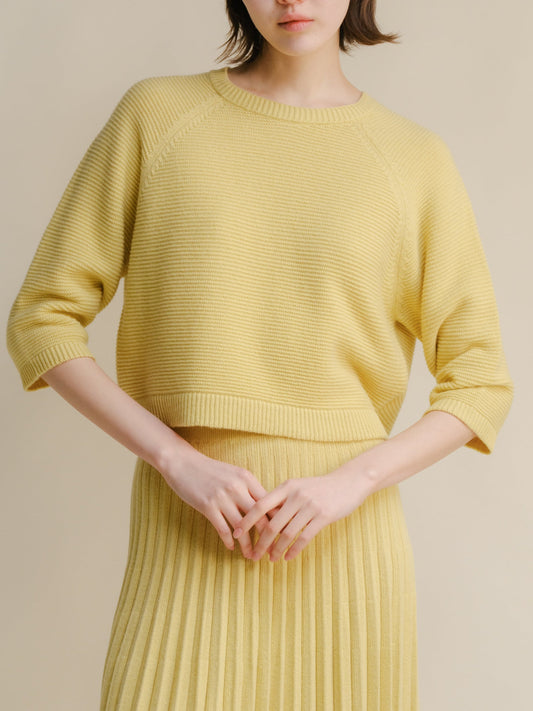 Cashmere Mix Cropped 3/4 Sleeve Pullover