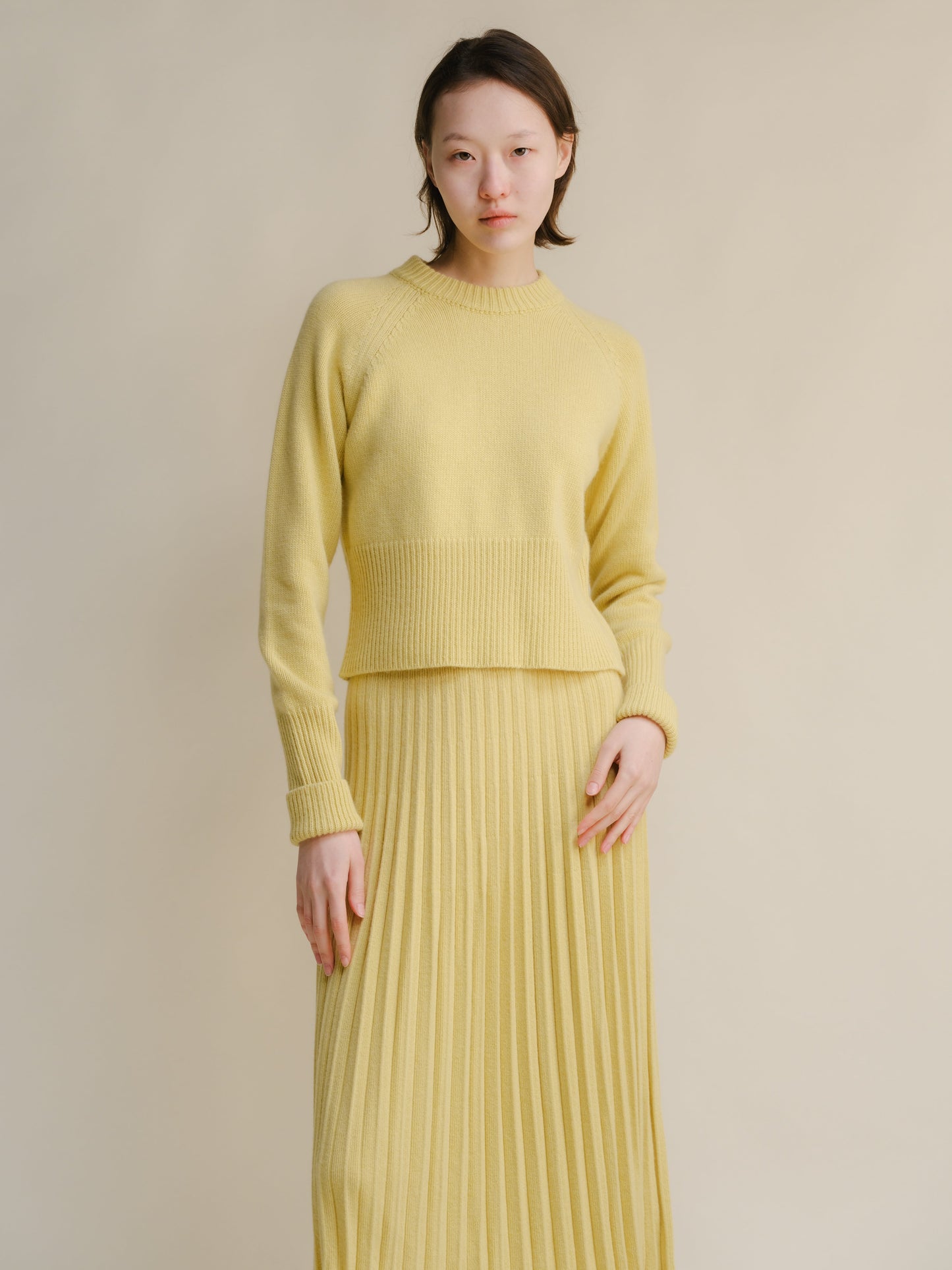 Cashmere Mix Roll-Up Cuff Crewneck Sweater