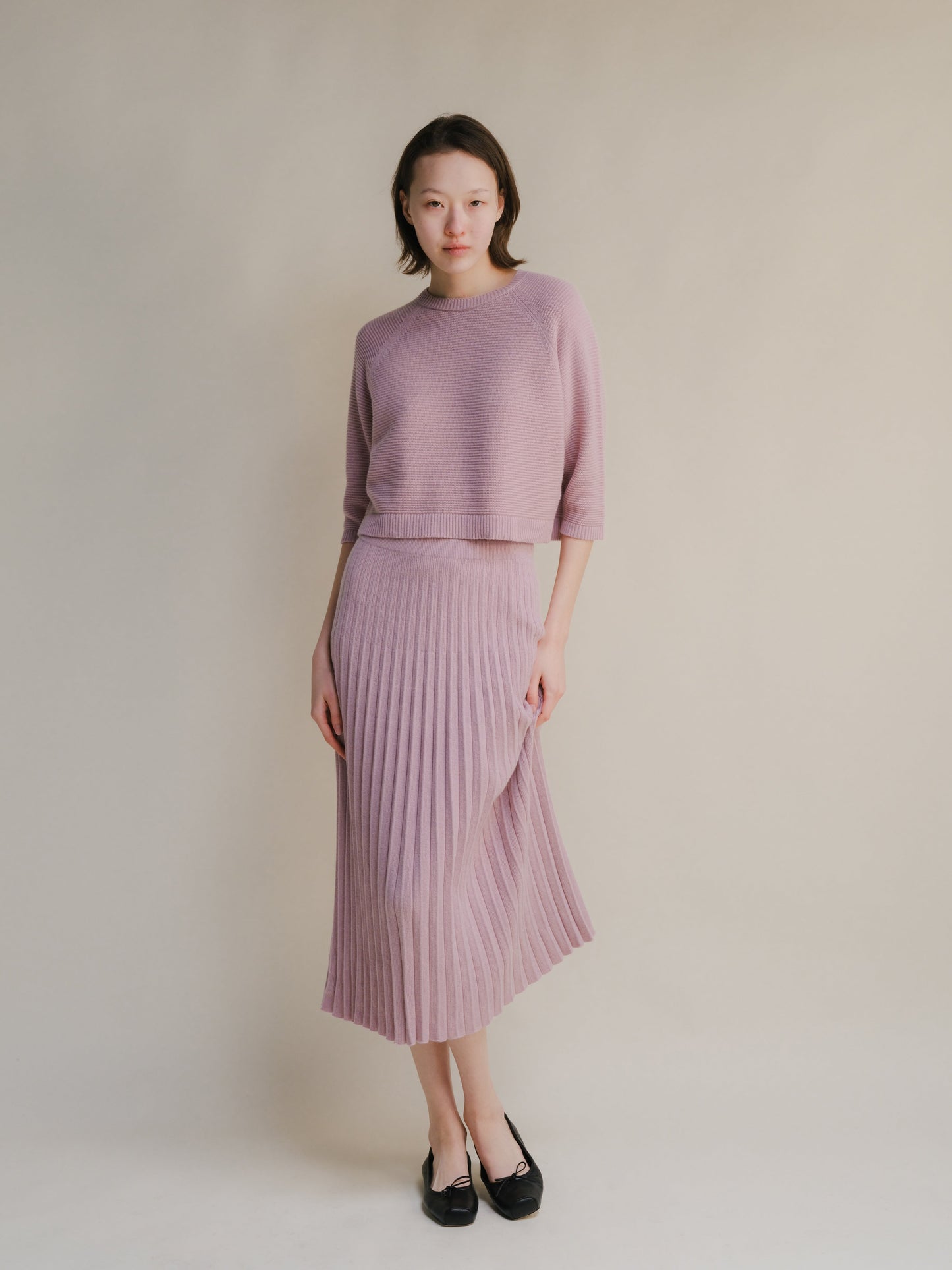 Cashmere Mix Cropped 3/4 Sleeve Pullover