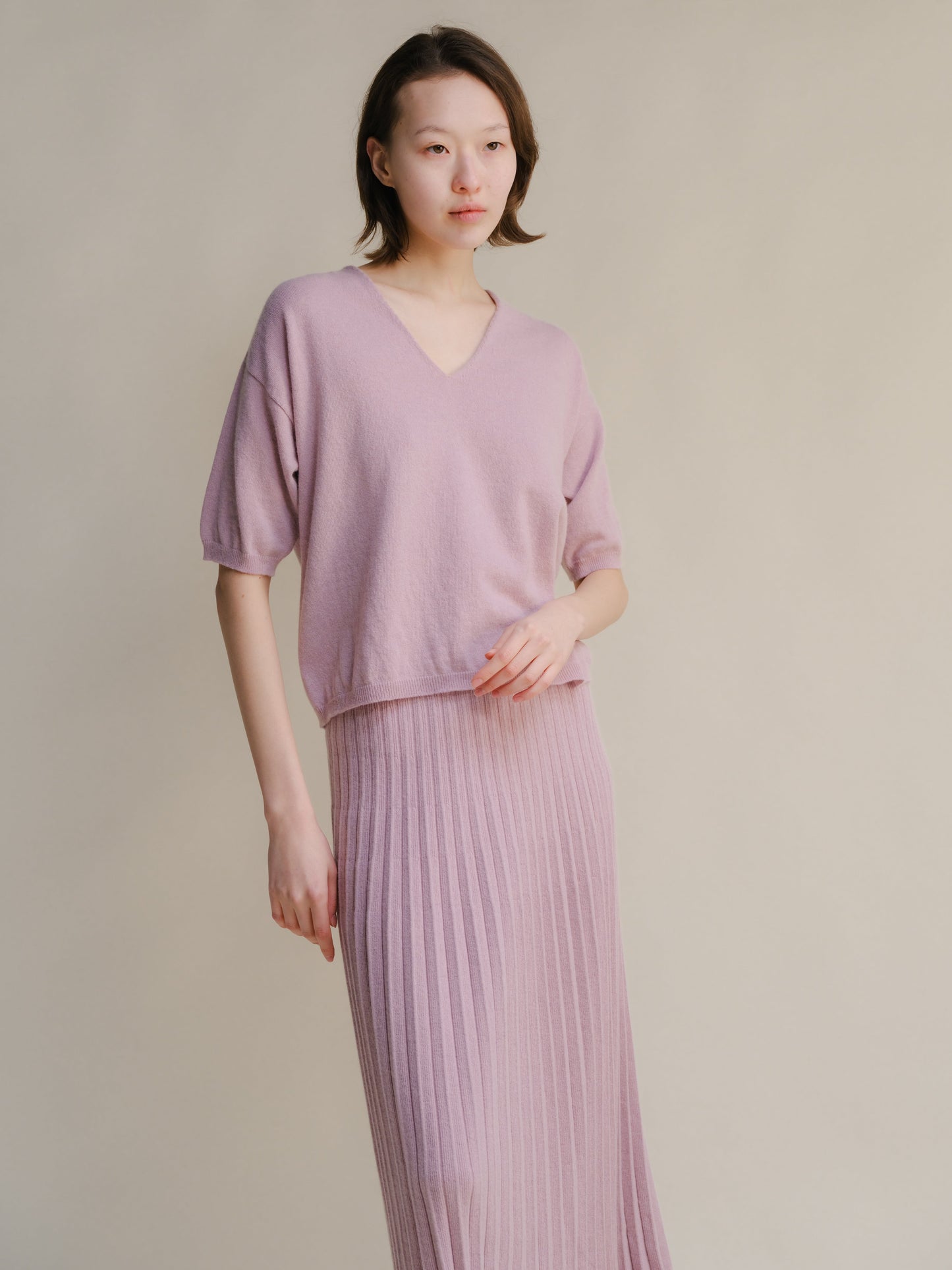 Cashmere Mix V-Neck T-Shirt (3D-Knit)