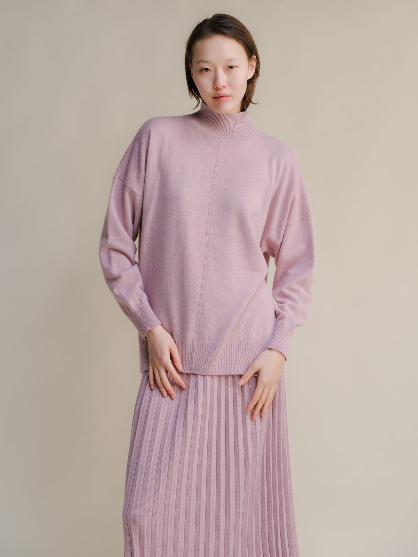 Cashmere Mix Lightweight Turtleneck Sweater with Lateral Slits