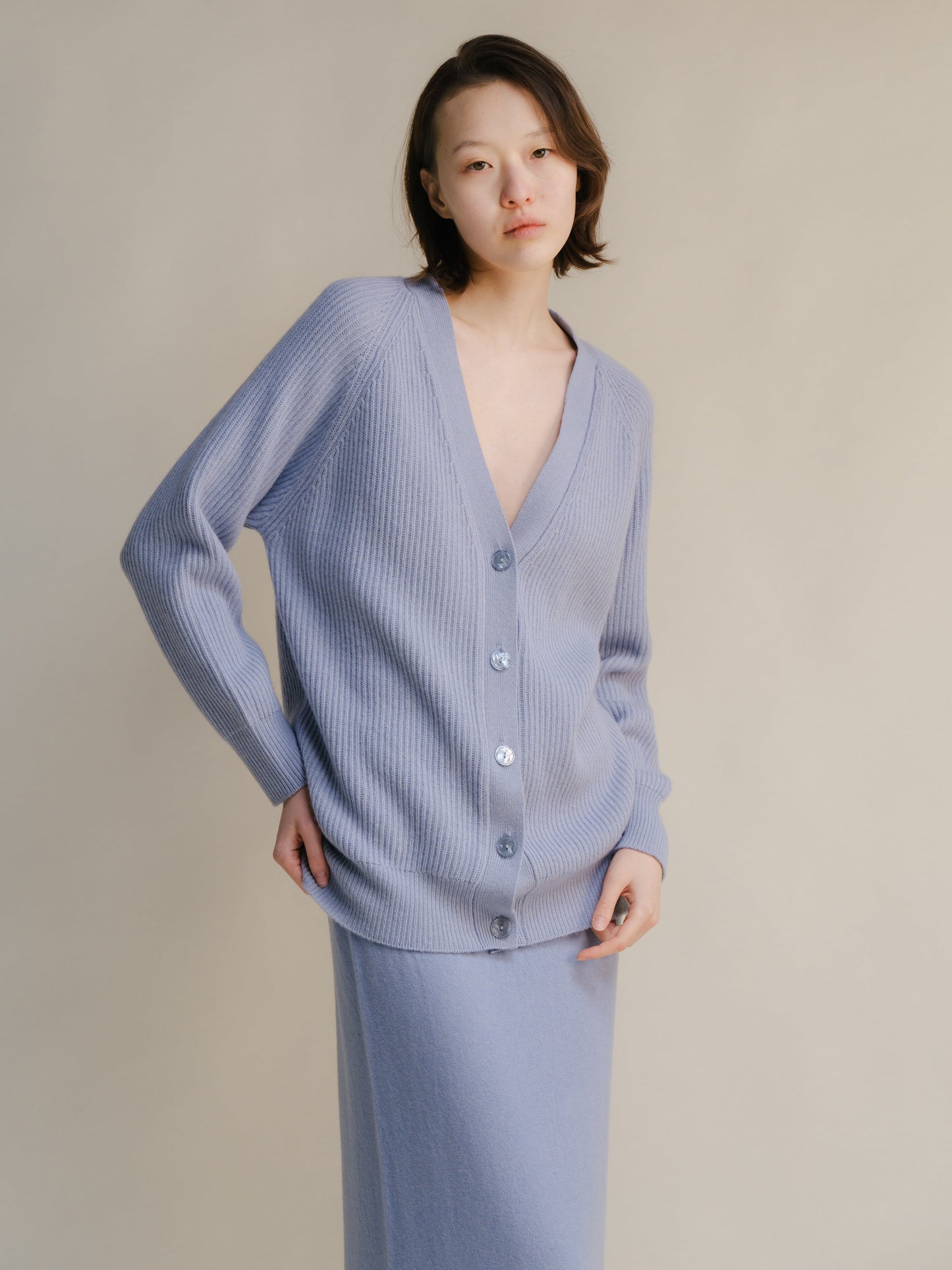 Cashmere Mix Long Ribbed Cardigan