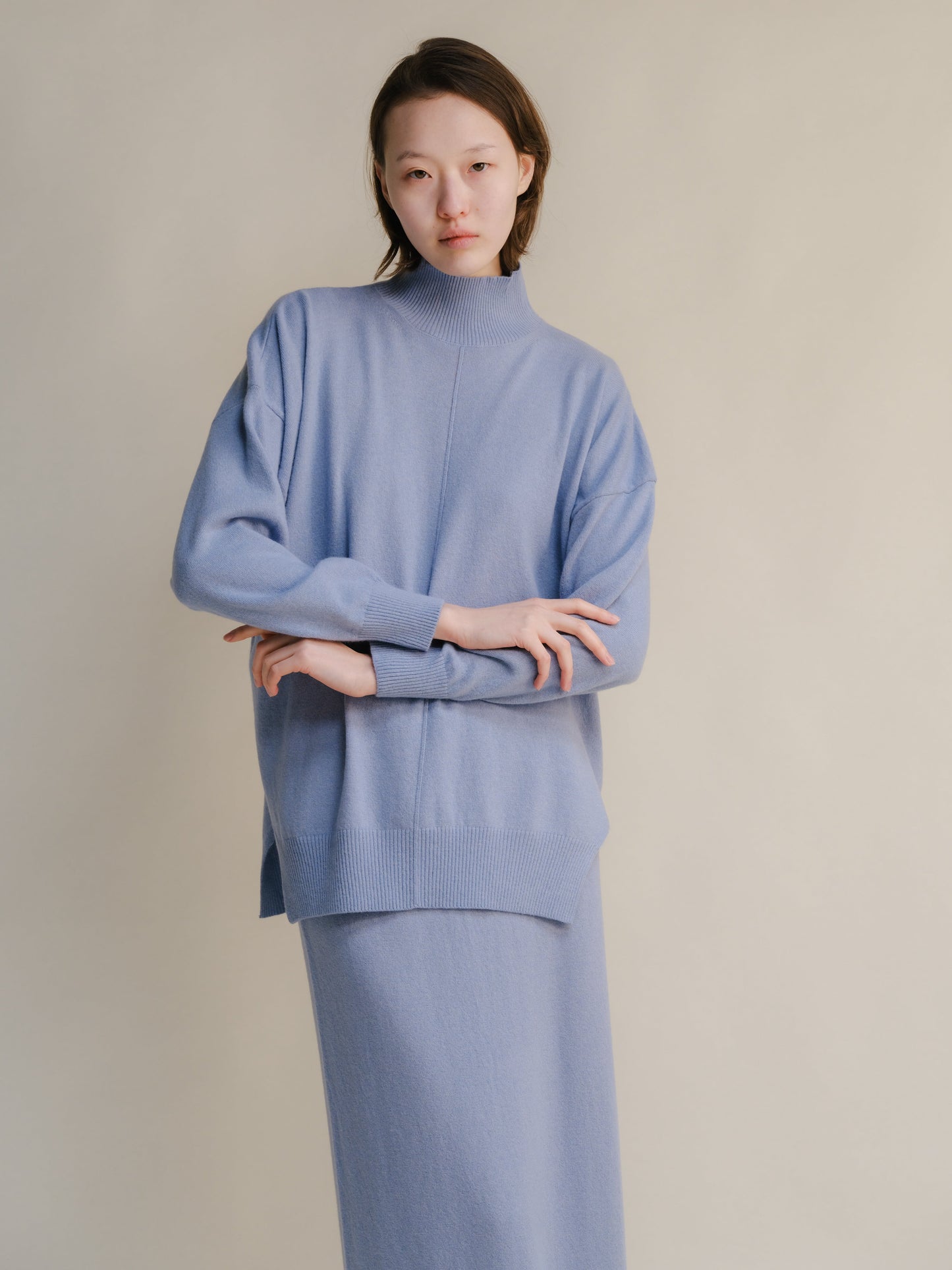 Cashmere Mix Lightweight Turtleneck Sweater with Lateral Slits