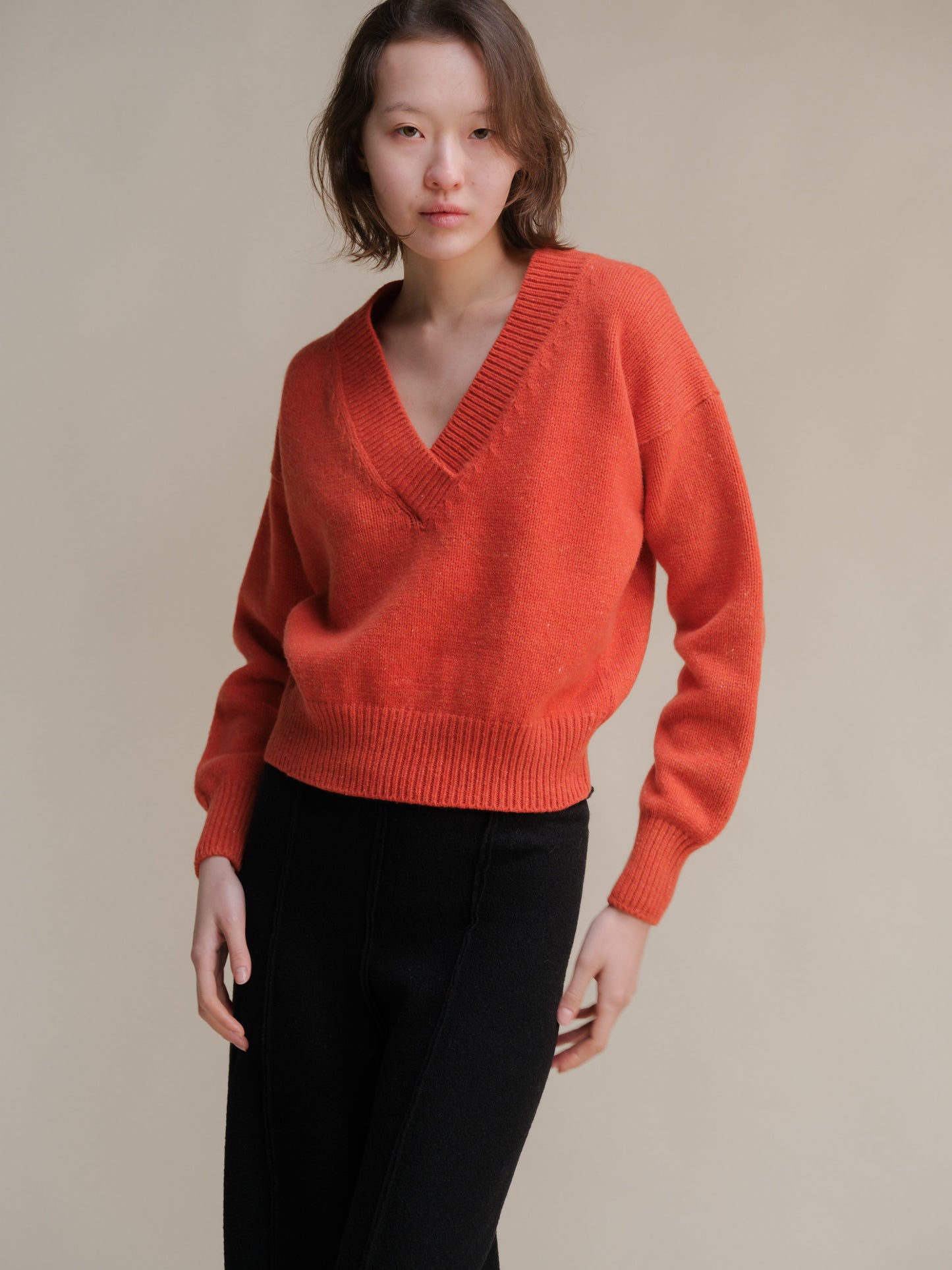 Tweed Cropped Double V-Neck Sweater