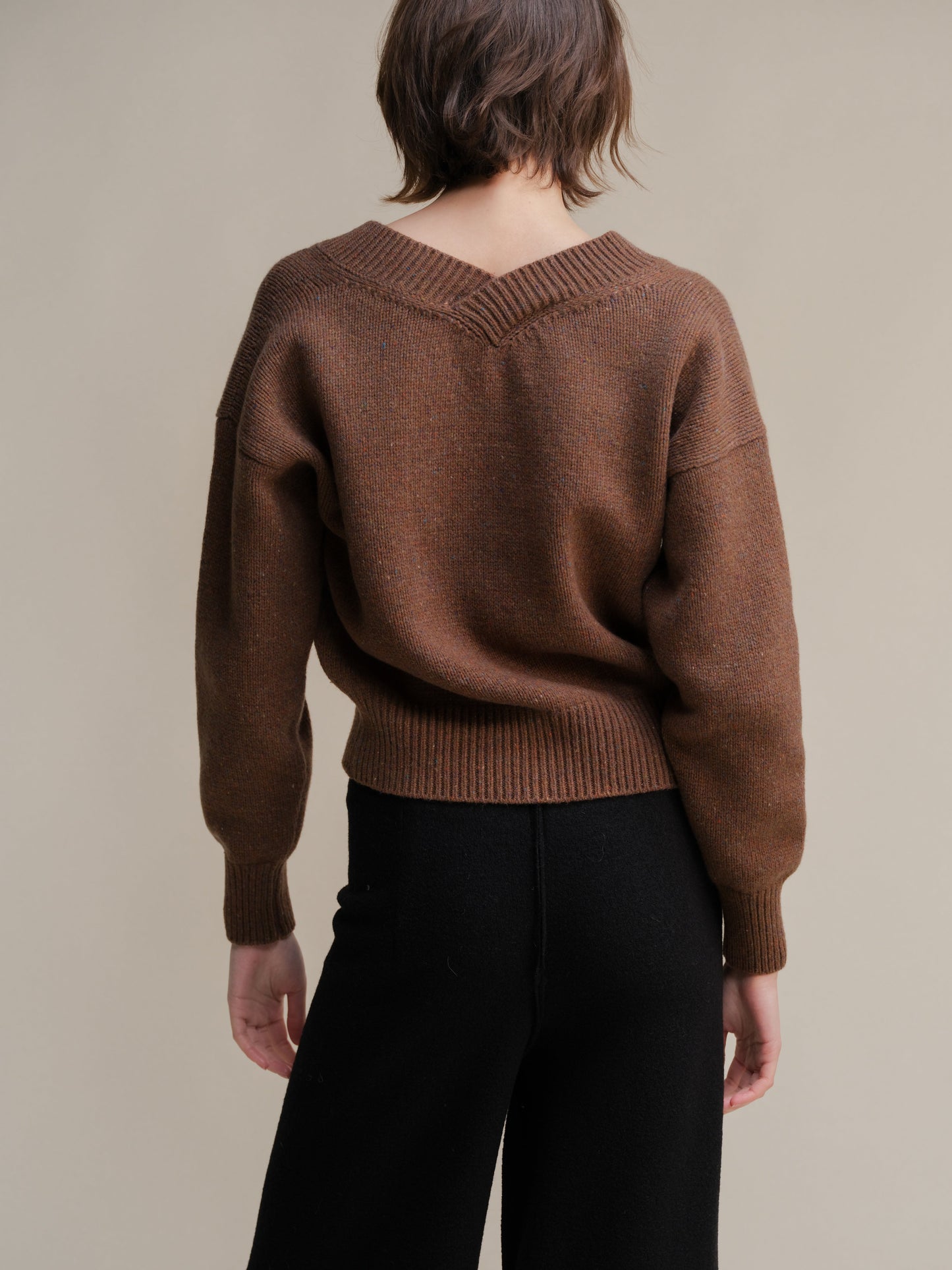 Tweed Cropped Double V-Neck Sweater