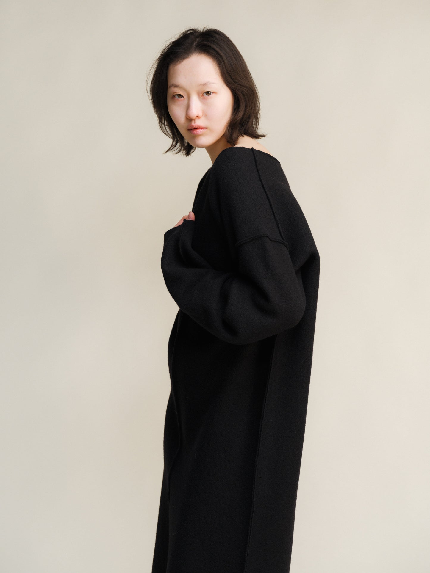 Boiled Wool V-Neck Dress