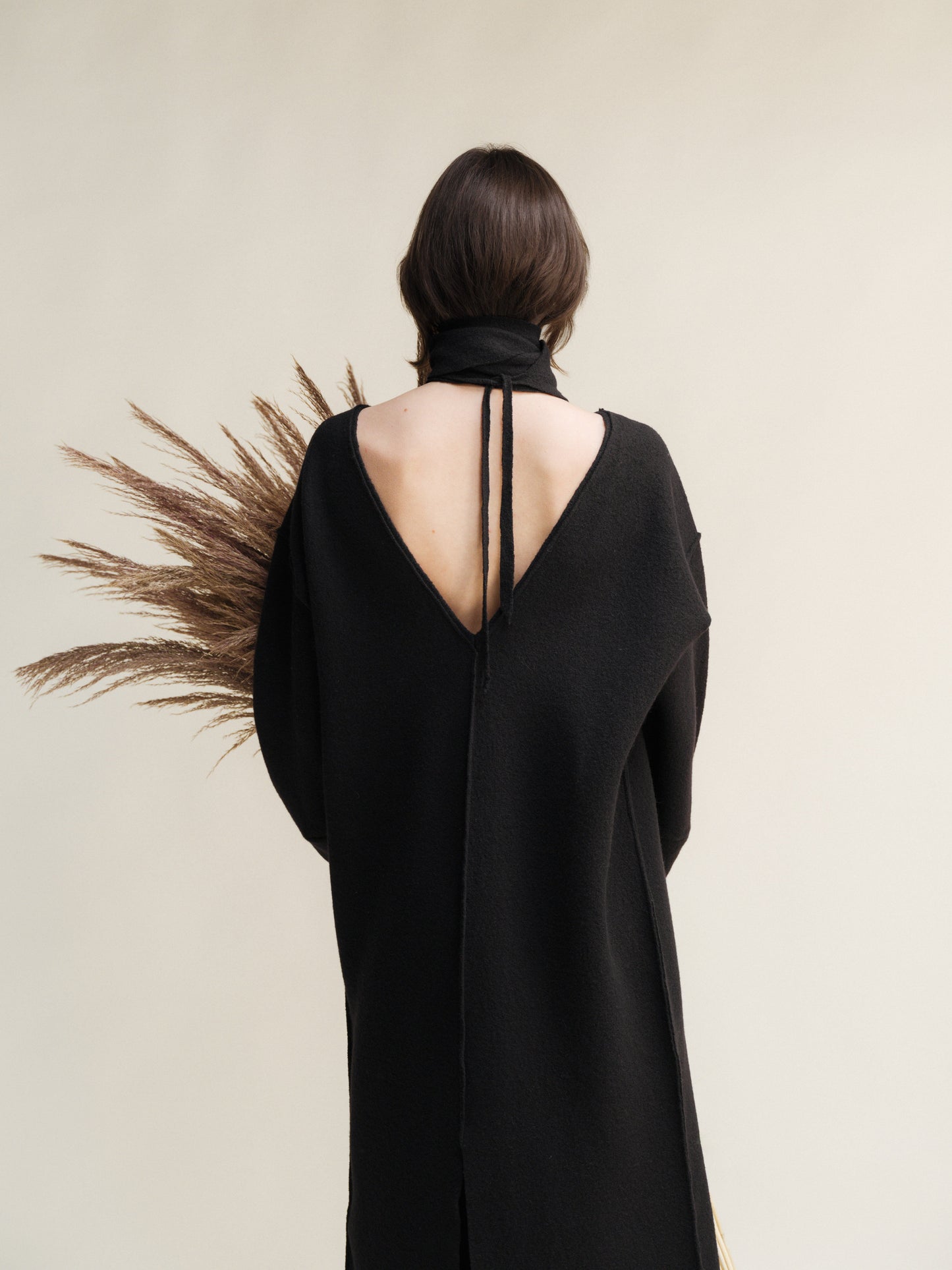 Boiled Wool V-Neck Dress