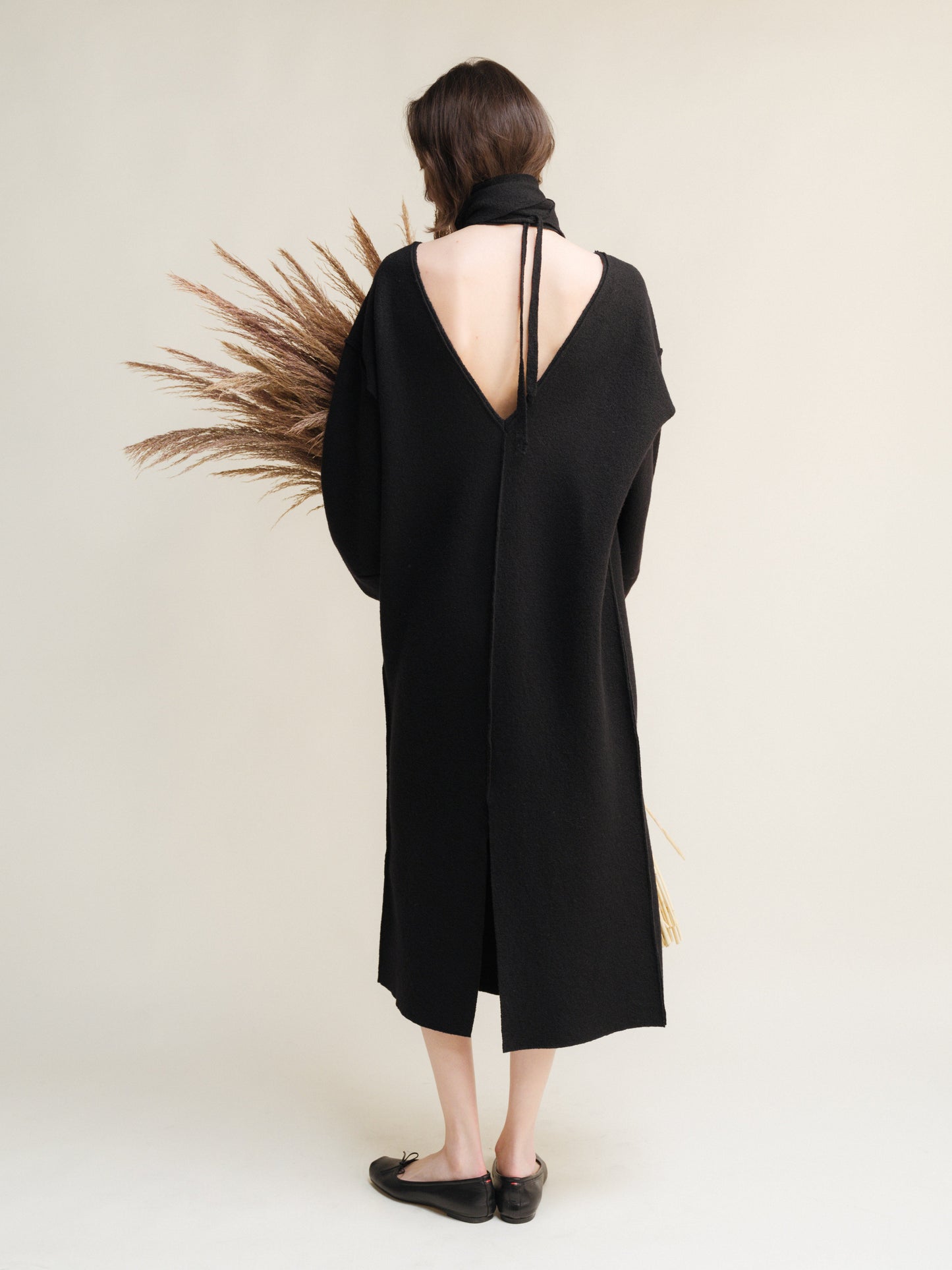 Boiled Wool V-Neck Dress