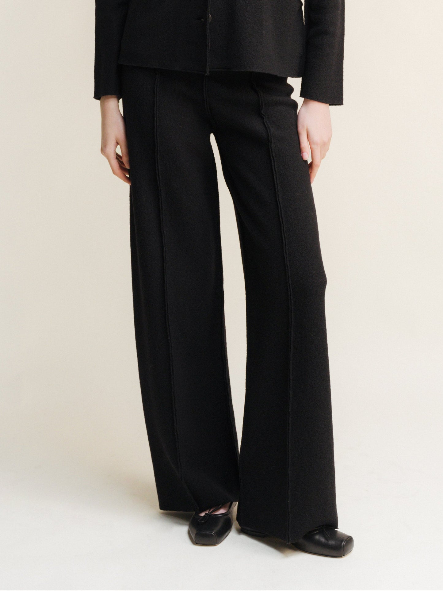 Boiled Wool Bootcut Trousers