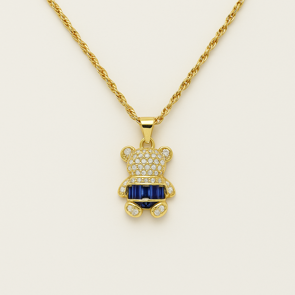 Teddy Elegance – Gold-Plated Necklace with Blue & White CZ Stones