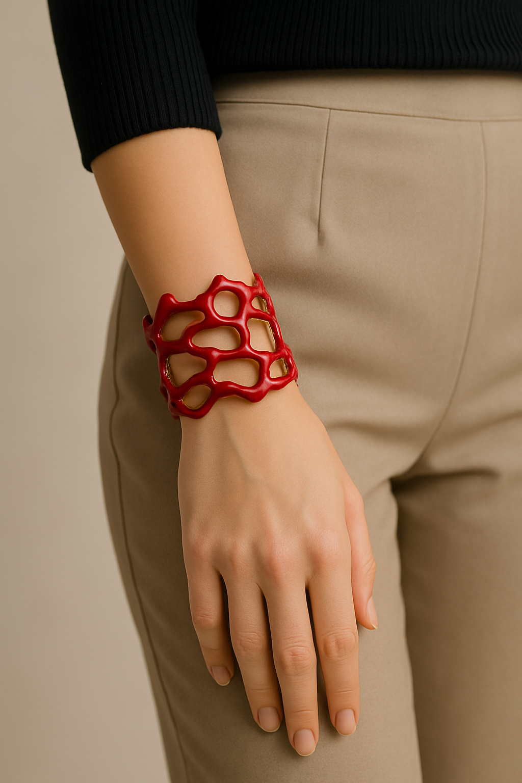 PARNIN Coral Luxe Enamel Cuff Bracelet – Red, White & Turquoise Statement Jewelry