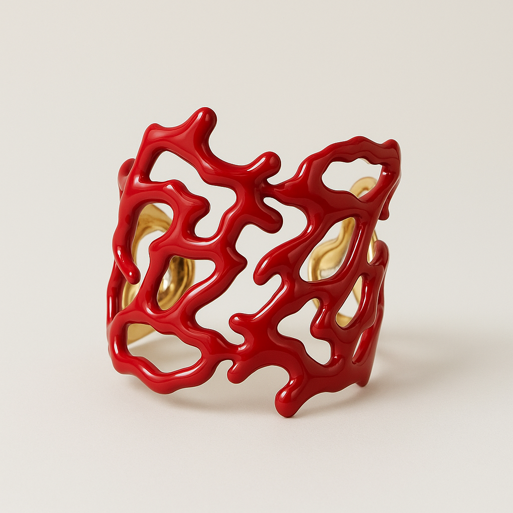 PARNIN Coral Luxe Enamel Cuff Bracelet – Red, White & Turquoise Statement Jewelry