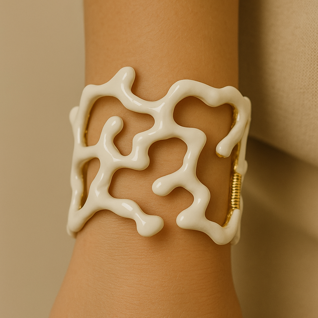 PARNIN Coral Luxe Enamel Cuff Bracelet – Red, White & Turquoise Statement Jewelry