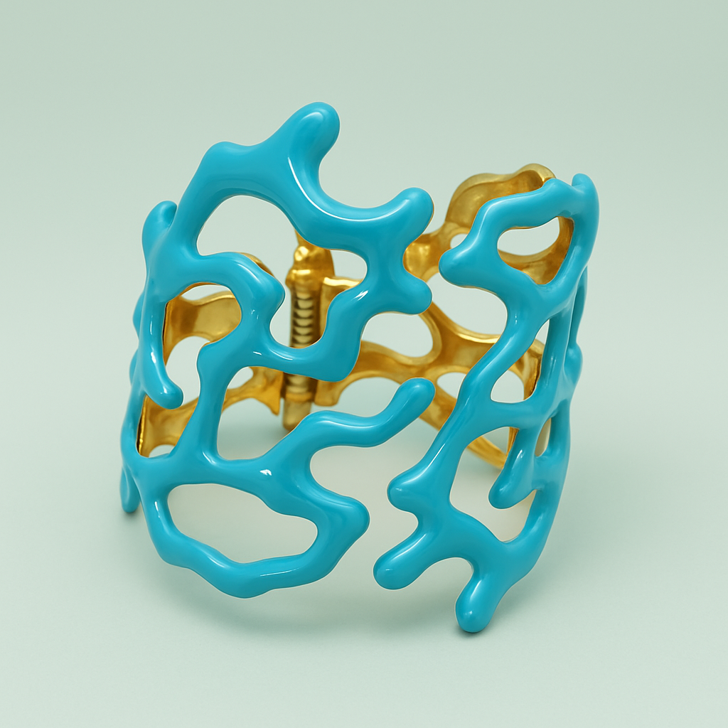 PARNIN Coral Luxe Enamel Cuff Bracelet – Red, White & Turquoise Statement Jewelry