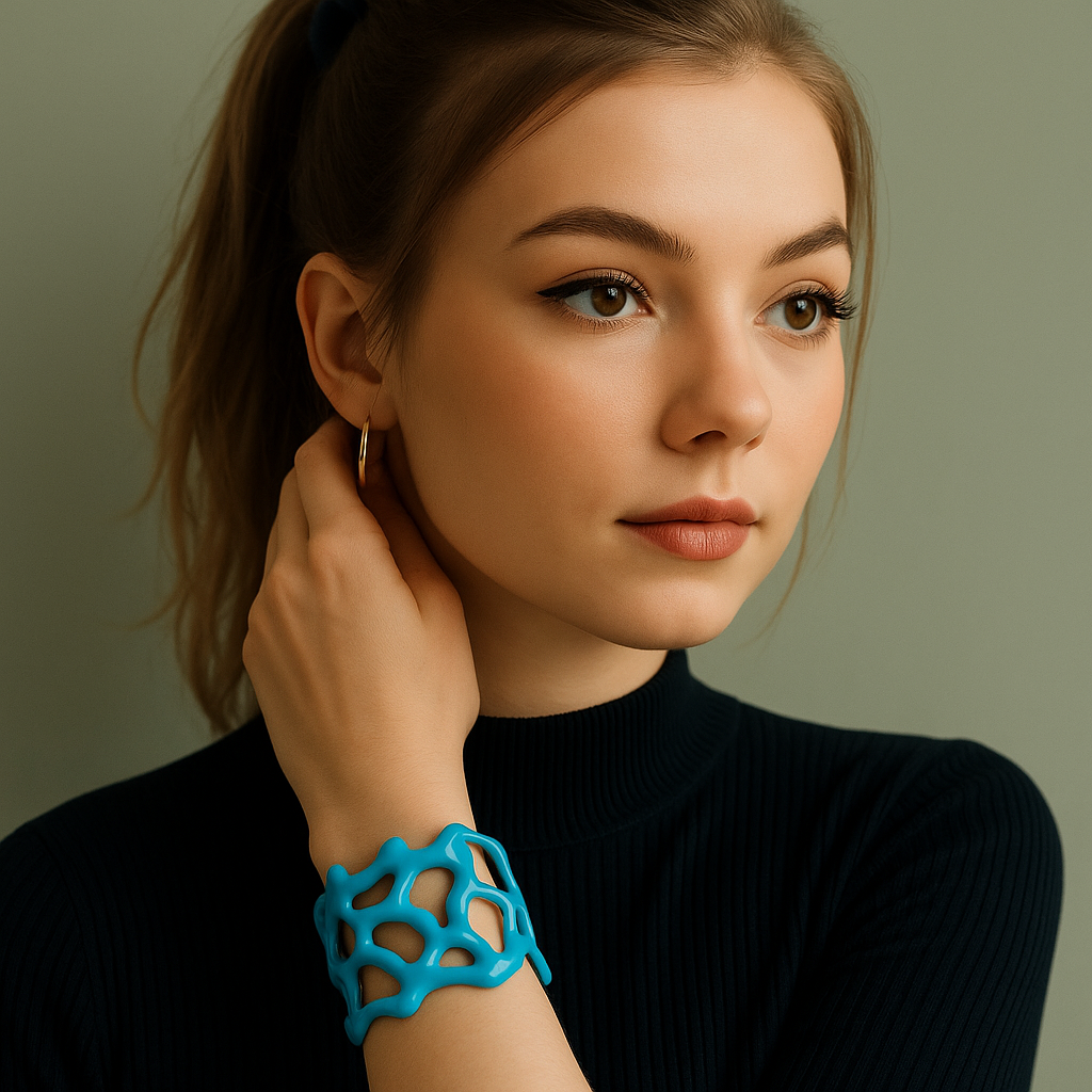 PARNIN Coral Luxe Enamel Cuff Bracelet – Red, White & Turquoise Statement Jewelry