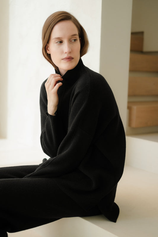 Cashmere Mix Solid Maxi Turtleneck Sweater