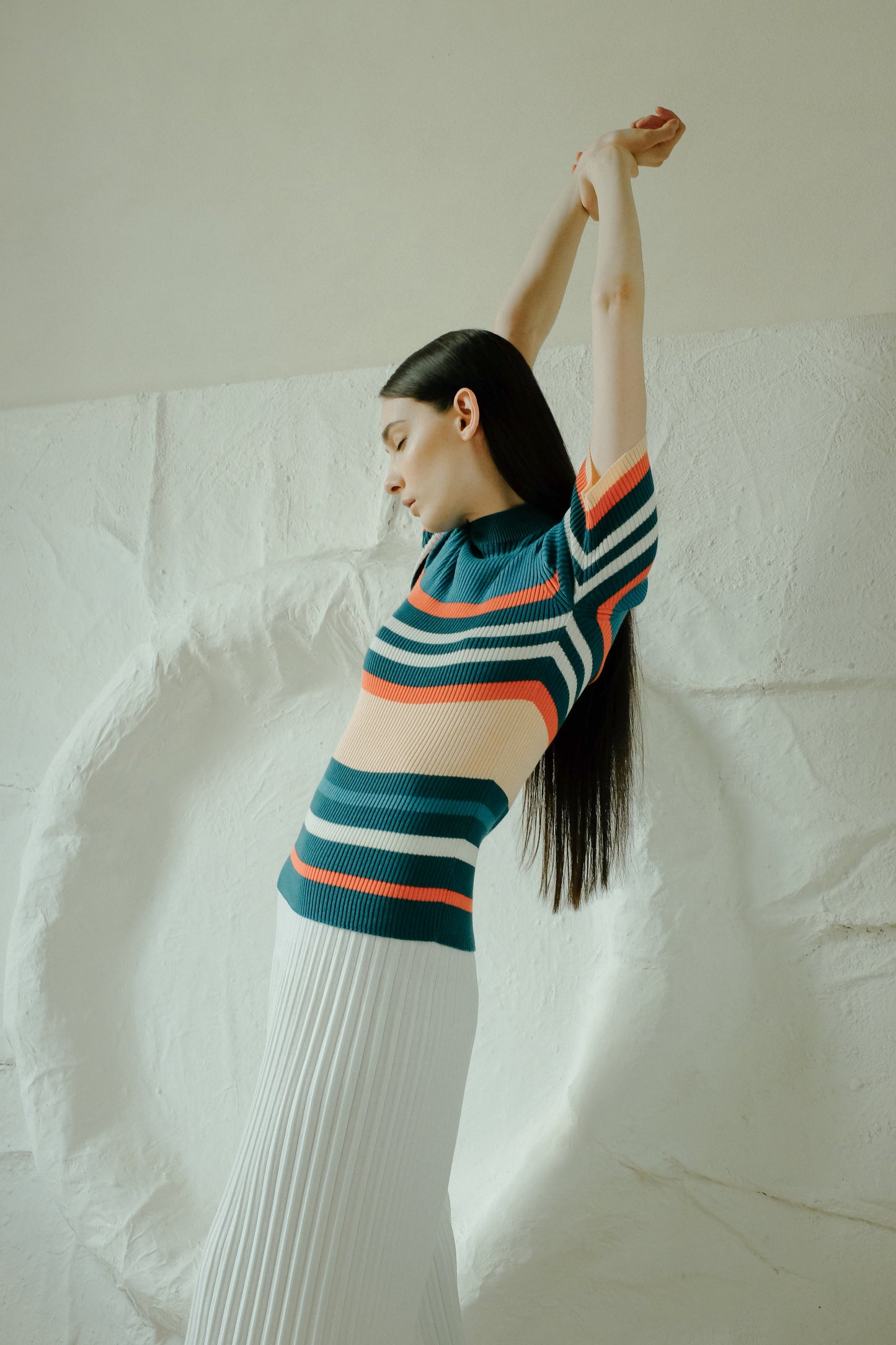 Fine Cotton Plissé Long Skirt (3D-Knit)