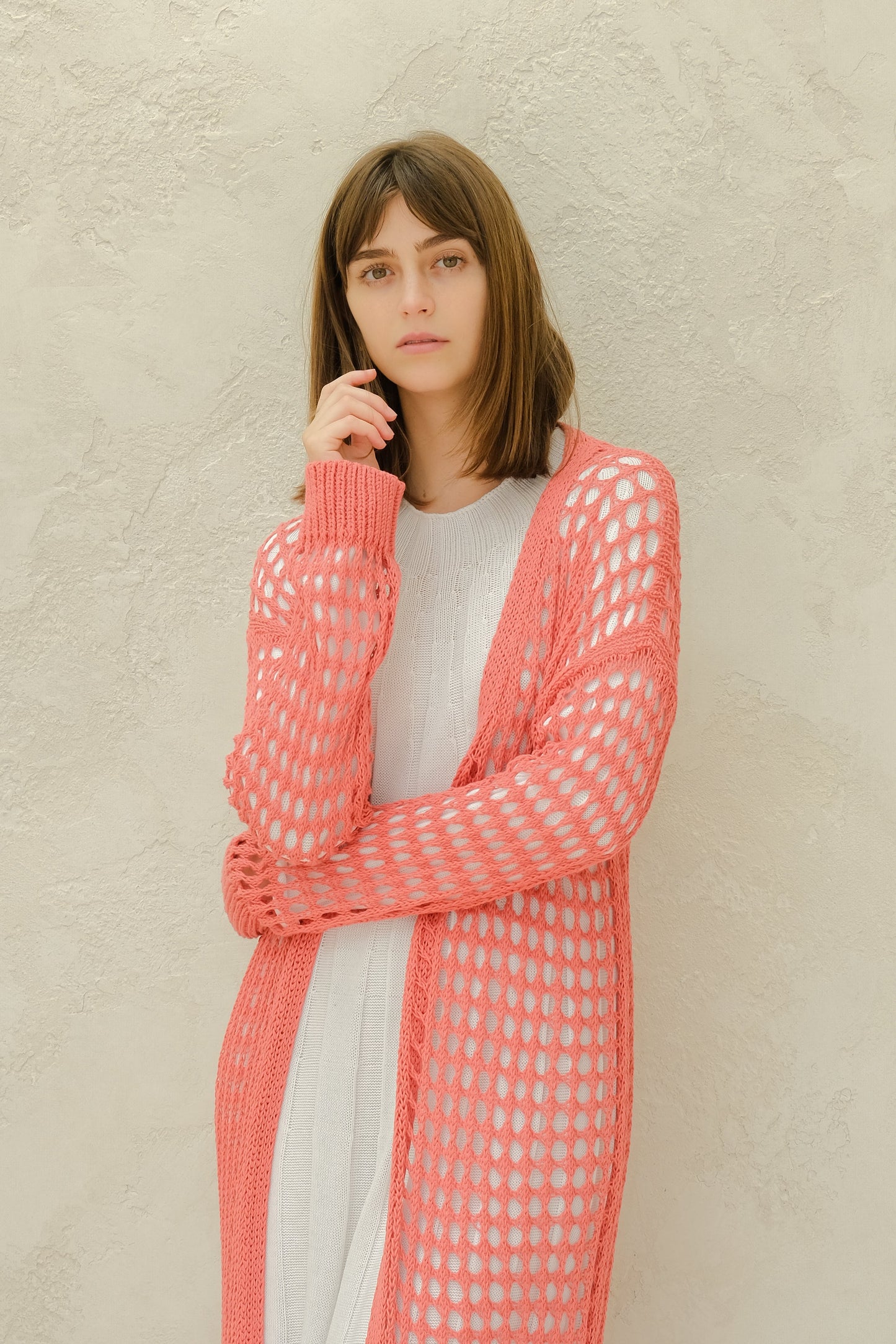 Fine Cotton Crochet Maxi Cardigan