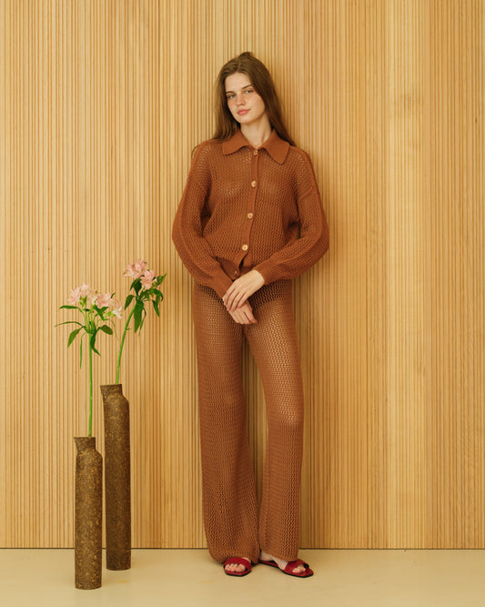 Fine Cotton Crochet Polo Cardigan