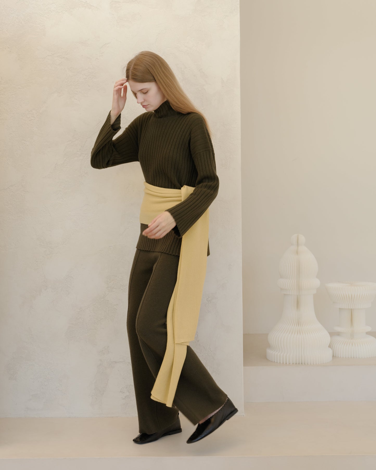 Cashmere Mix Ribbed High Neck with Side Slits