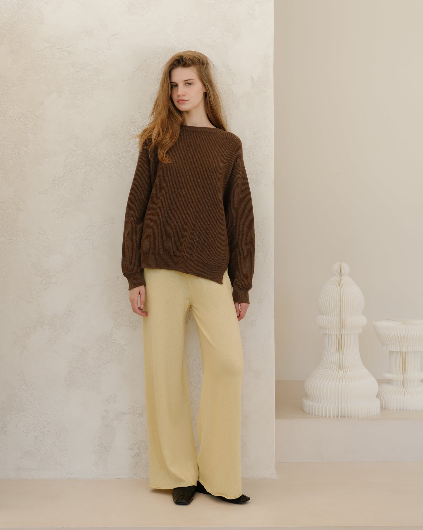 Cashmere Mix Wide Legged Light Pants (3D-Knit)