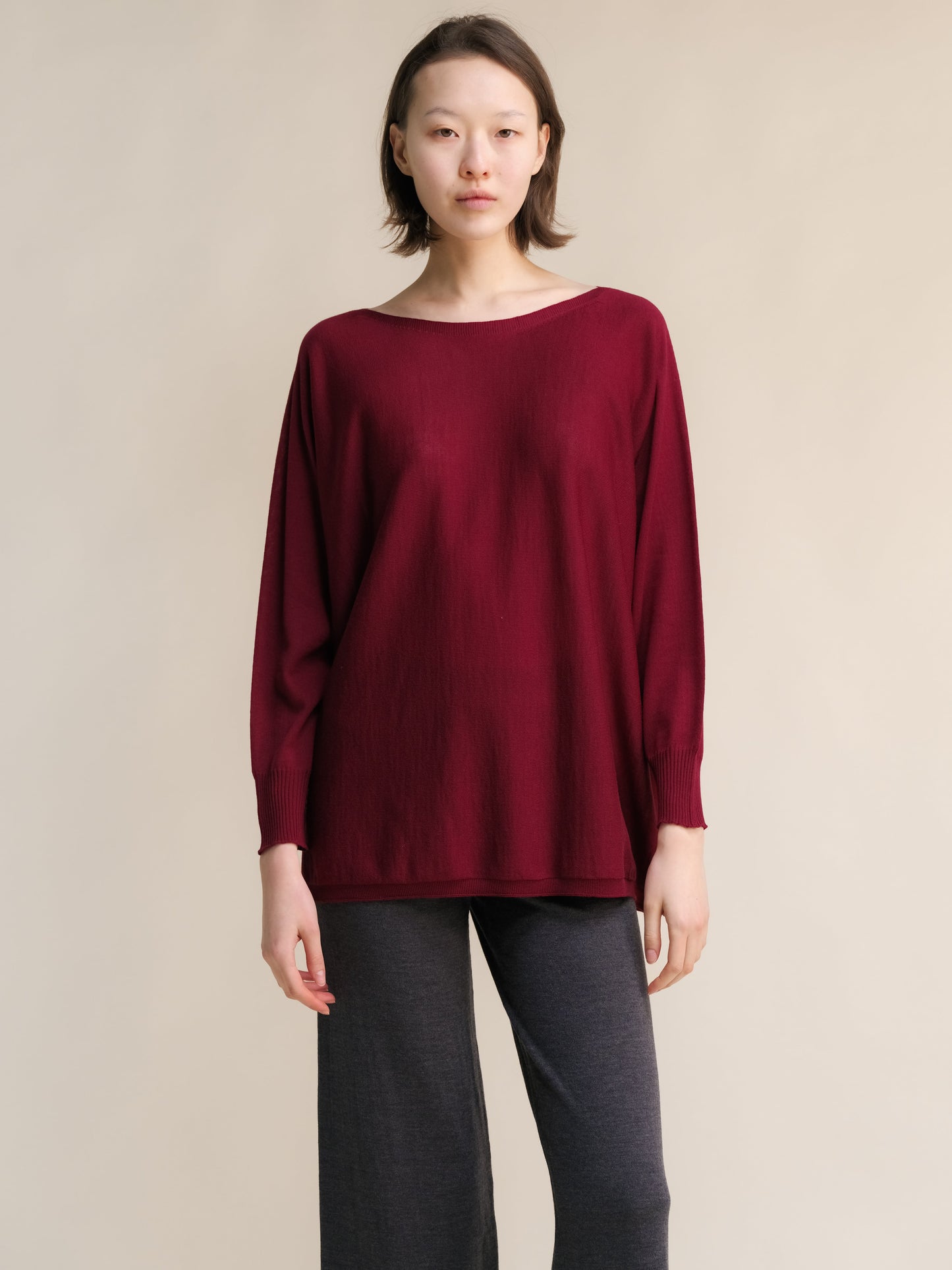 Extra Fine Merino Wool Boat Neck Oversized Sweater (3D-Knit)