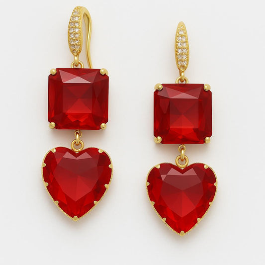Gold-Plated Gemstone Drop Earrings – Heart & Cushion Design