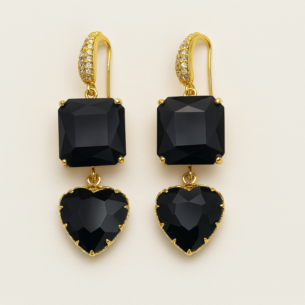 Gold-Plated Gemstone Drop Earrings – Heart & Cushion Design