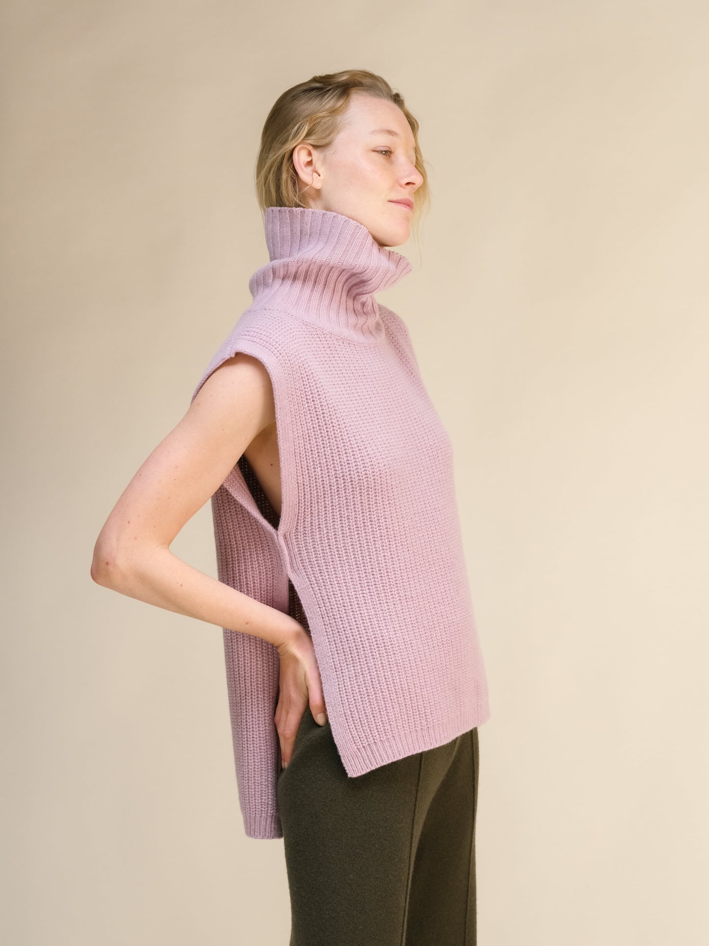 Cashmere Mix Sleeveless Turtle Neck Tunic