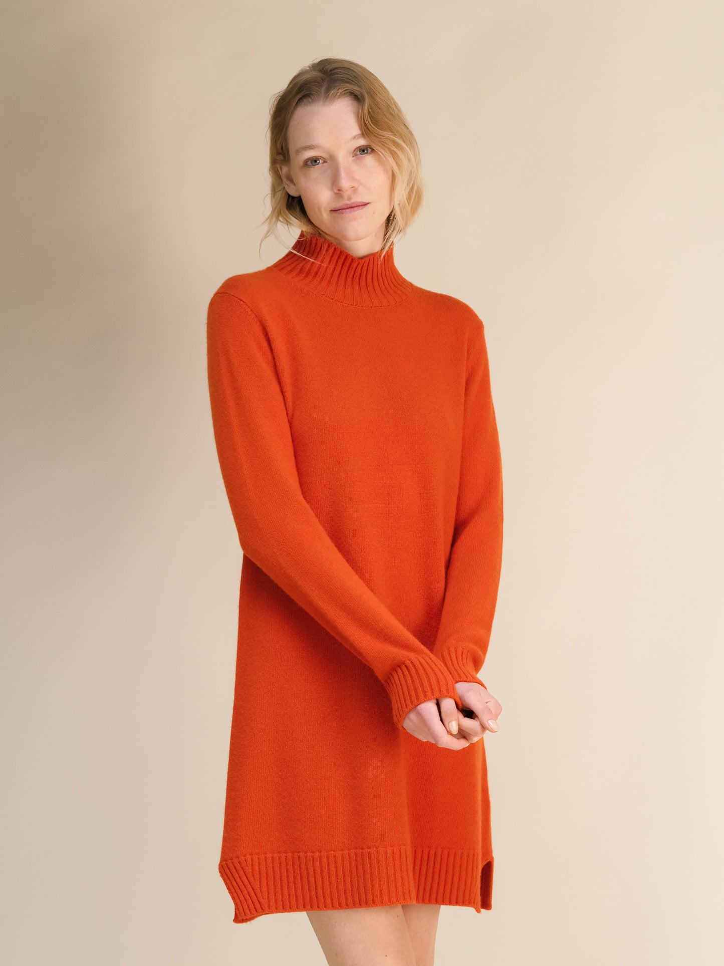 Cashmere Mix High Neck Midi Dress