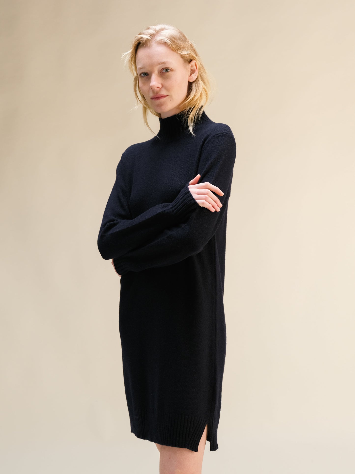 Cashmere Mix High Neck Midi Dress