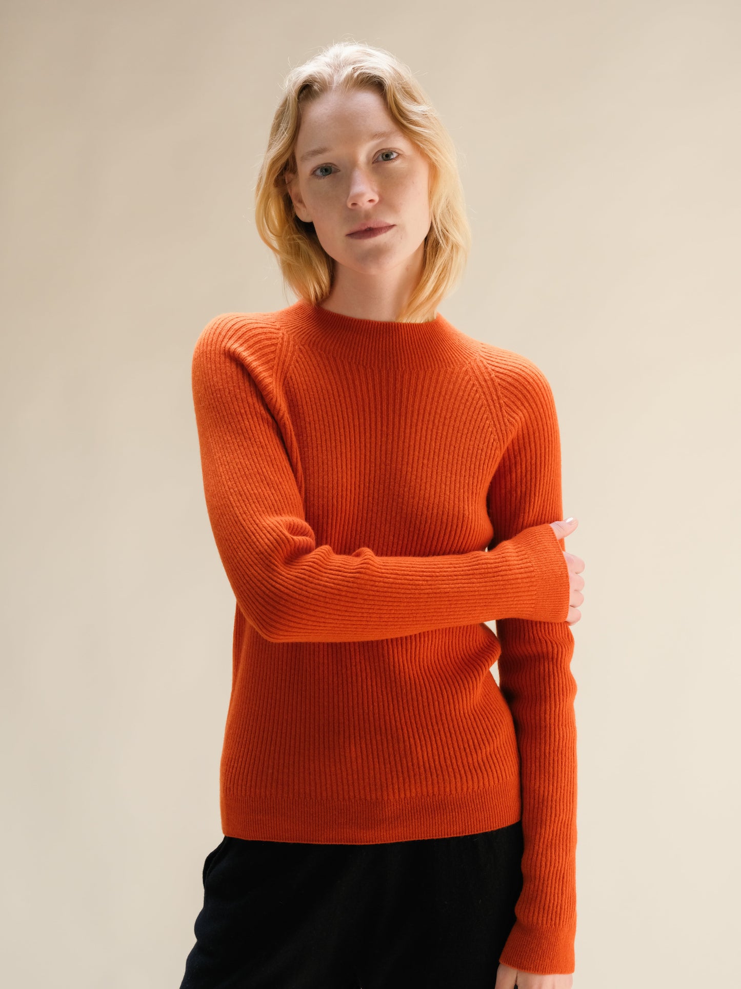 Cashmere Mix Ribbed Mock Neck Sweater (3D-Knit)