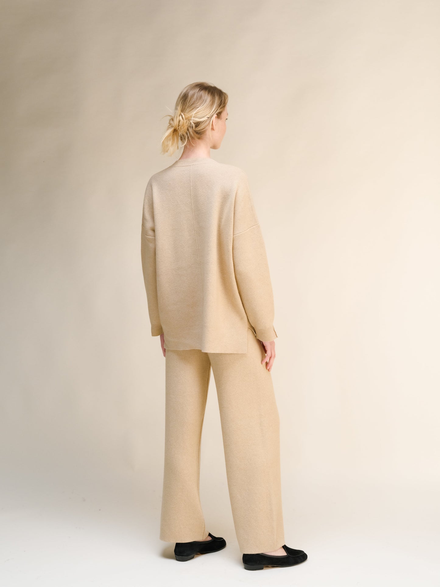 Cashmere Mix Solid Maxi V Neck with Side Slits