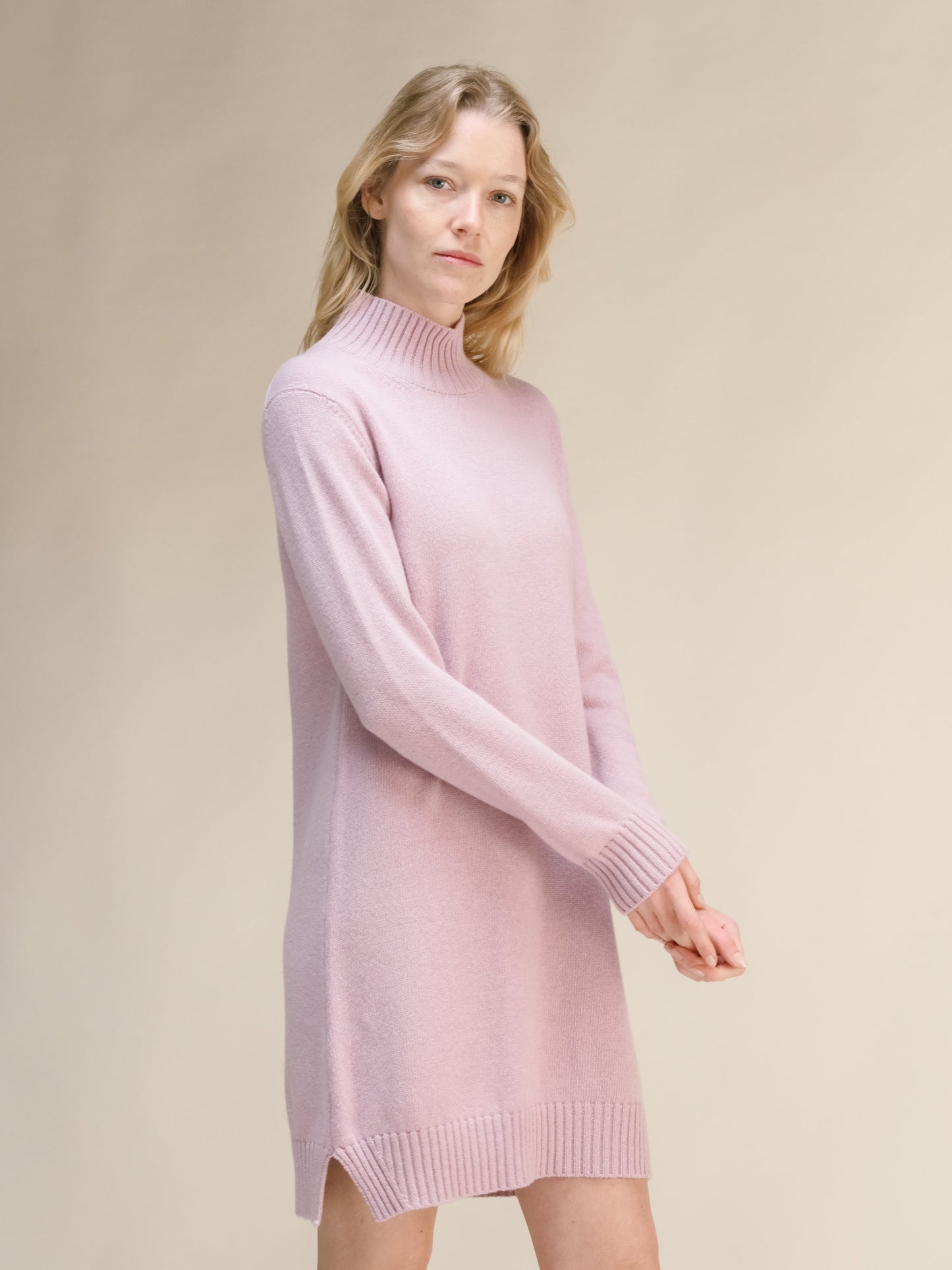 Cashmere Mix High Neck Midi Dress
