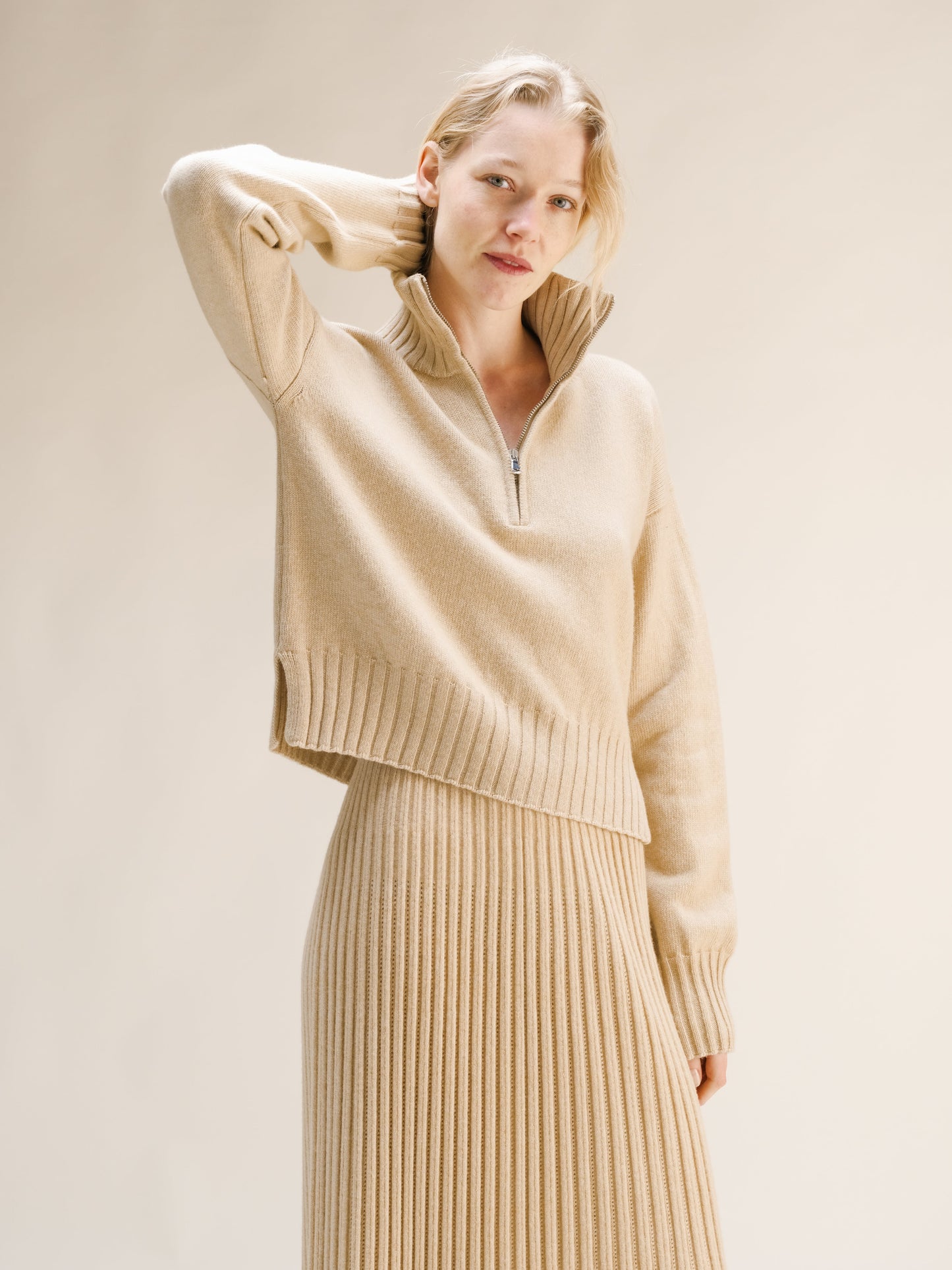 Cashmere Mix High Neck Sweater with Zip