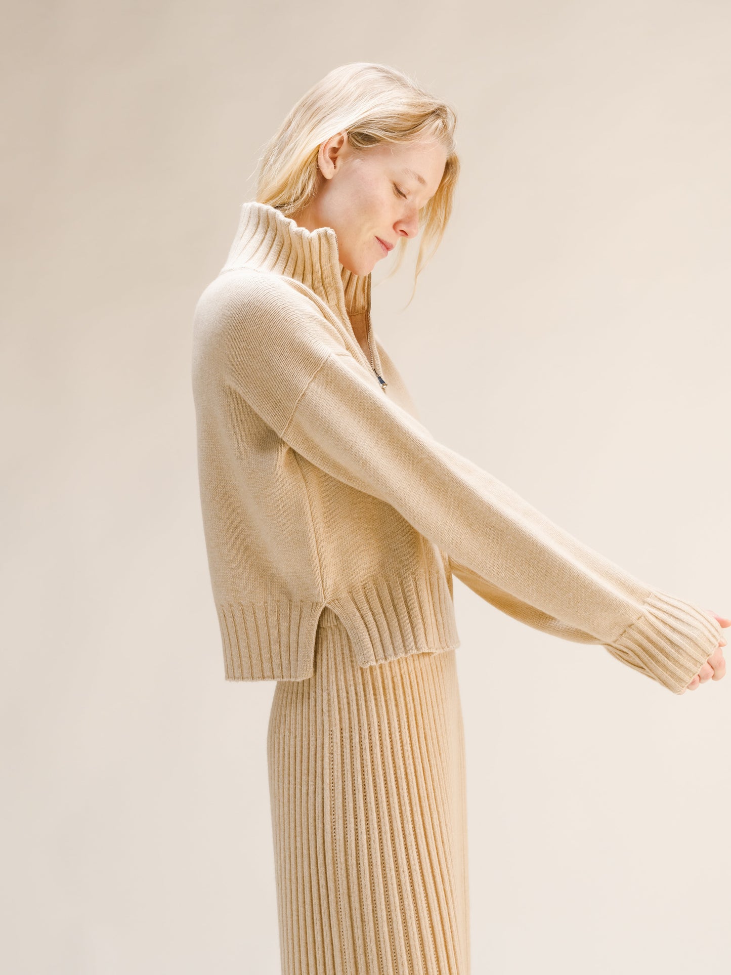 Cashmere Mix High Neck Sweater with Zip